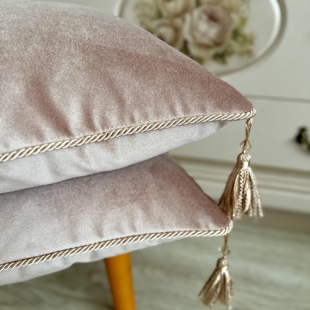 Blush Pink Velvet Pillow Cover: Decorative Throw Cushion with Rope Tassels