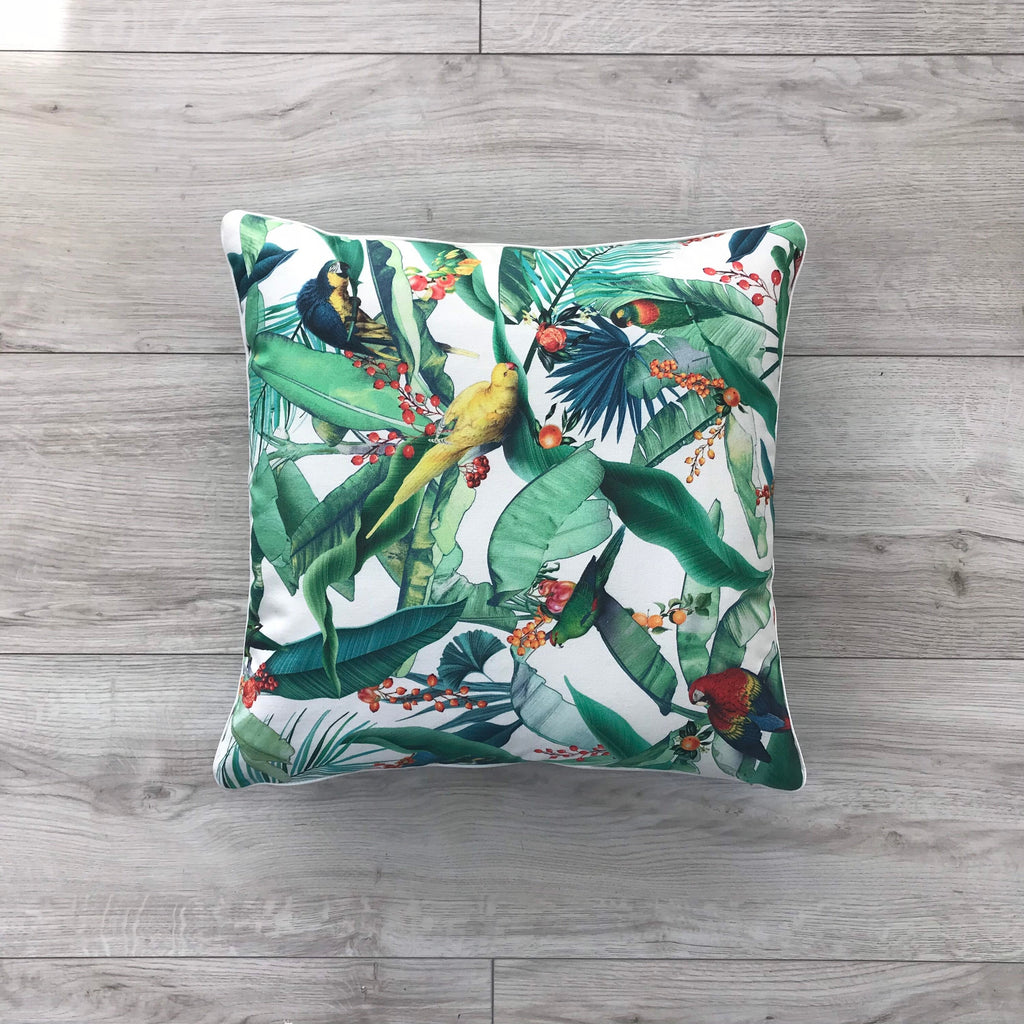 Tropical Parrot Print Cotton Pillow Cover with Fringe
