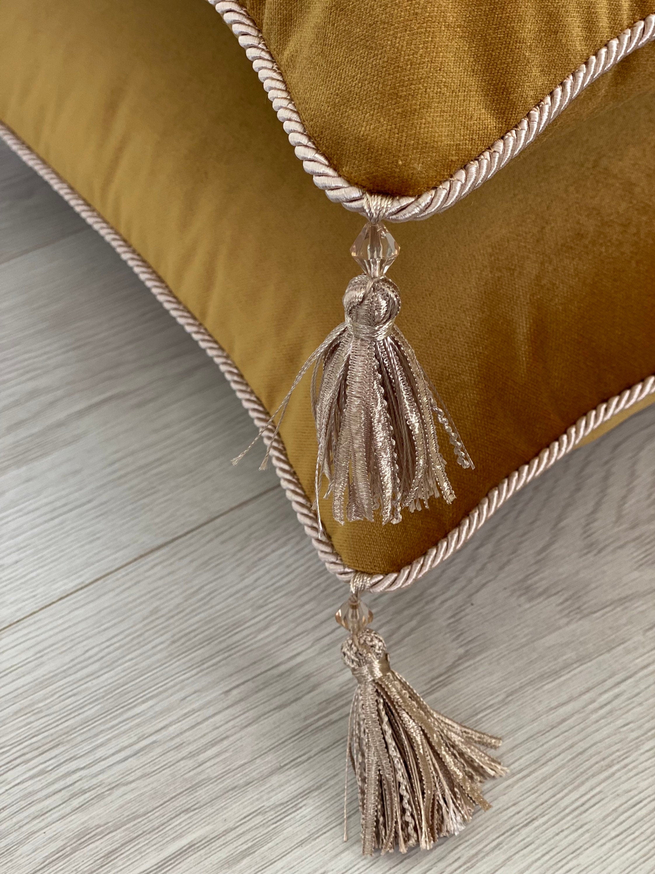 Gold Velvet Pillow Cover with Tassels
