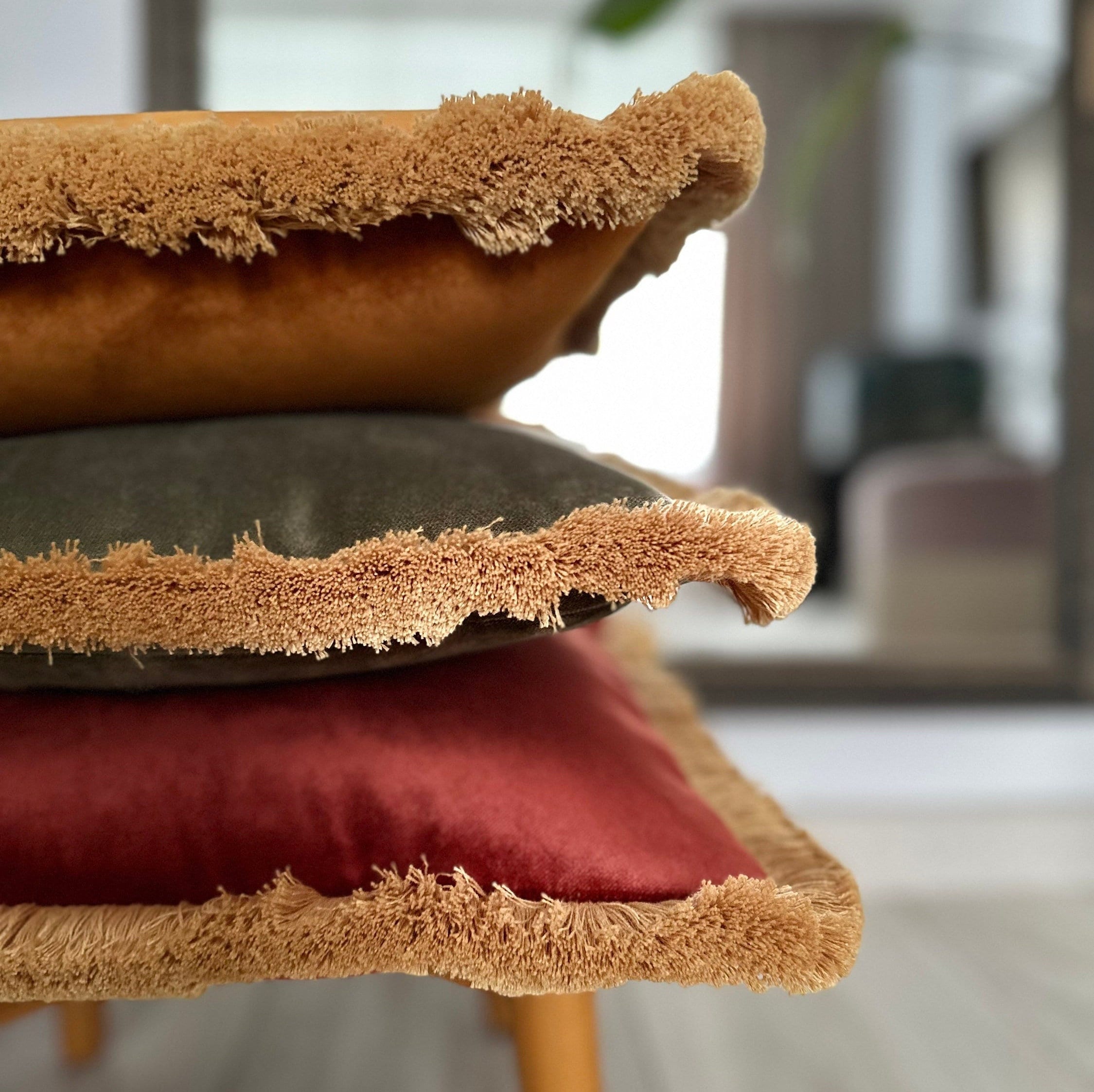 Orange Rust Velvet Fringe Pillow Cover: Boho Decorative Cushion