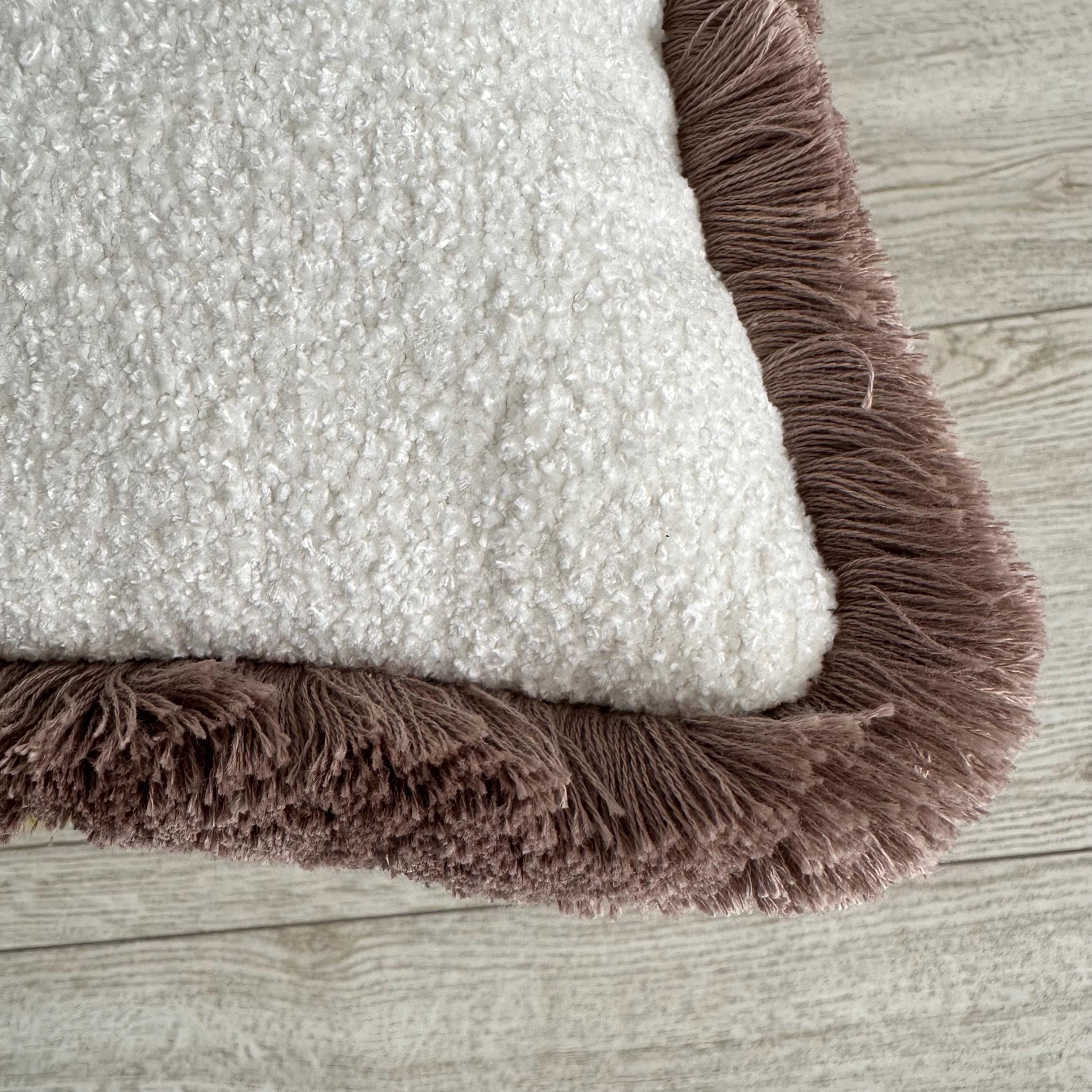 Off White Thick Boucle Pillow Cover with Cotton Fringe