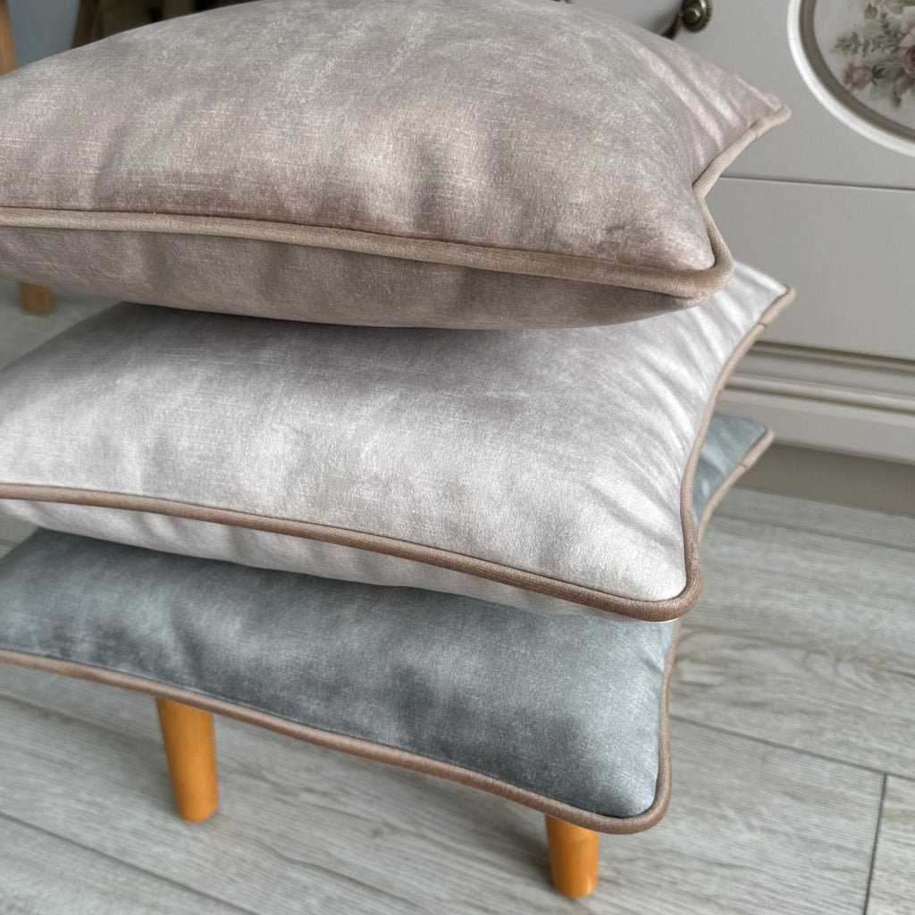Velvet Pillow Cover with Piping: Thick Grey, Brown, Blue Grey, Beige