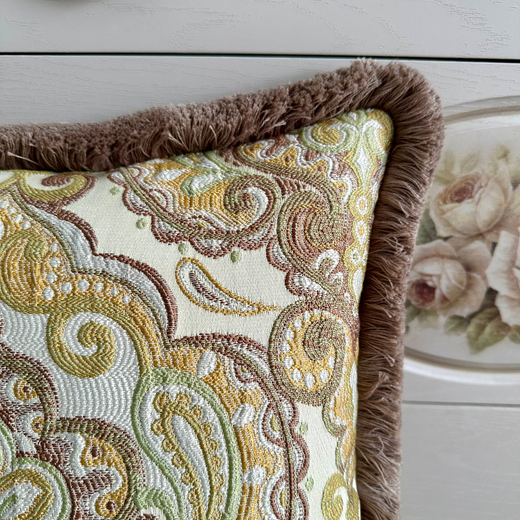 Royal Jacquard Pillow Cover with Custom Colour Cotton Fringe