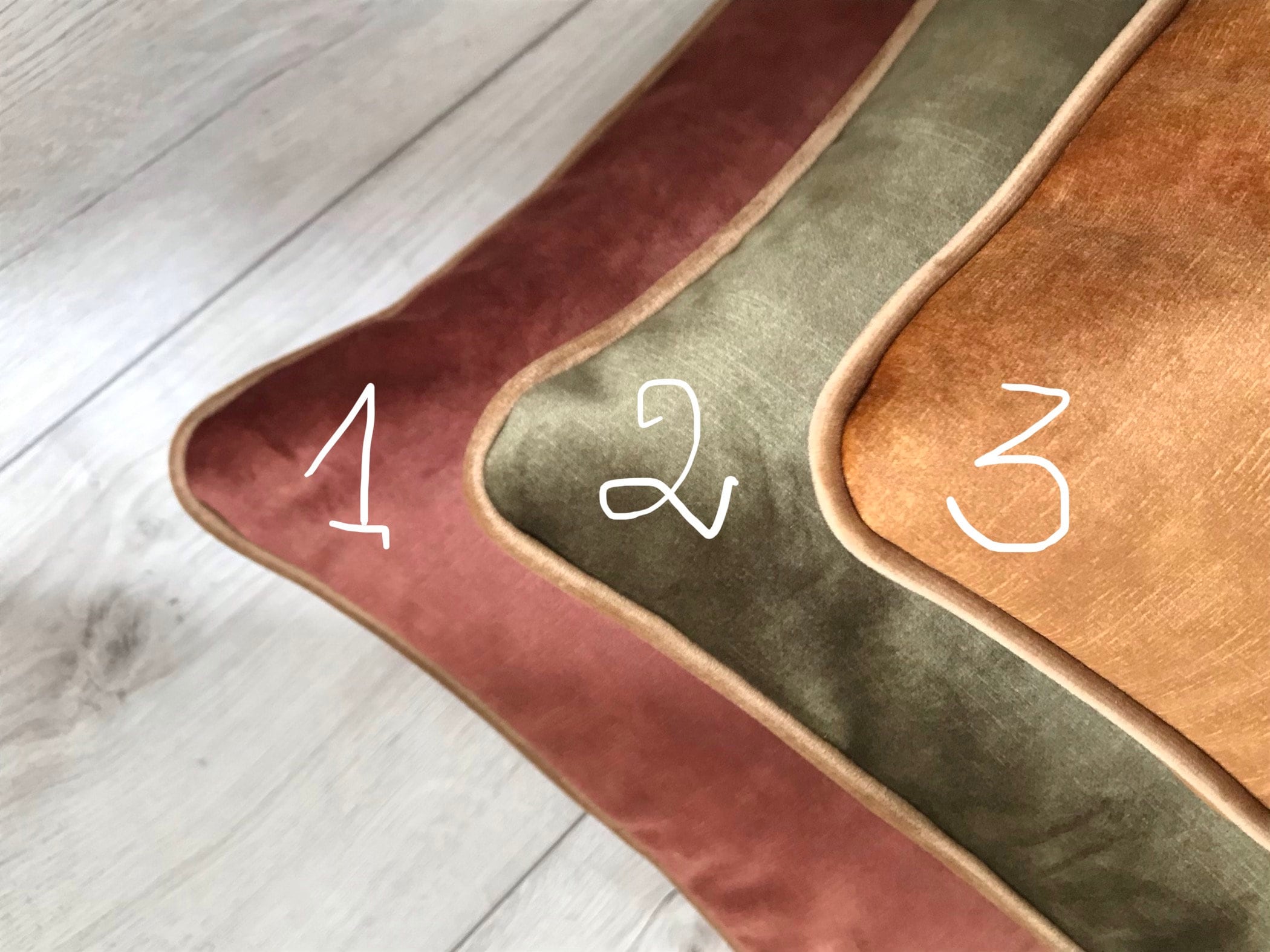 Velvet Pillow Cover with Piping: Chestnut, Caramel, Olive Green