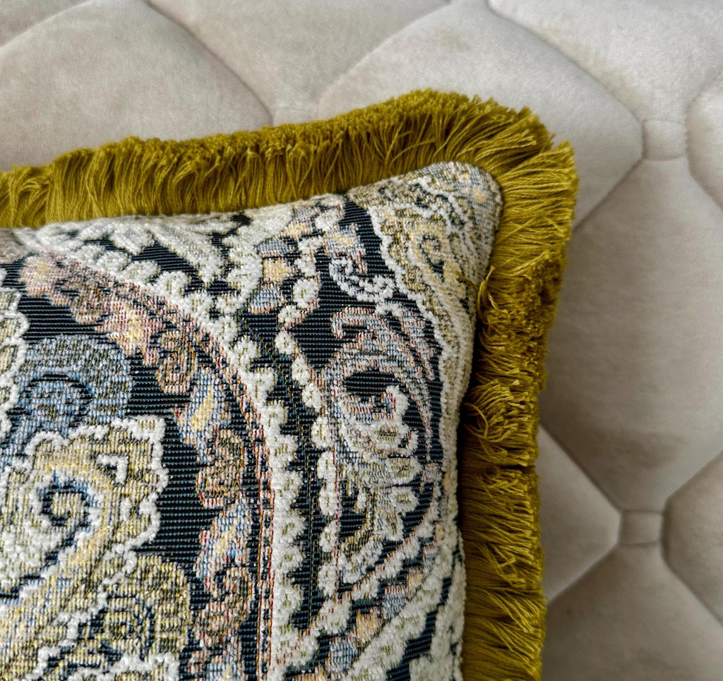Boho Chenille Pillow Cover: Light Blue Patterned Cotton Fringe