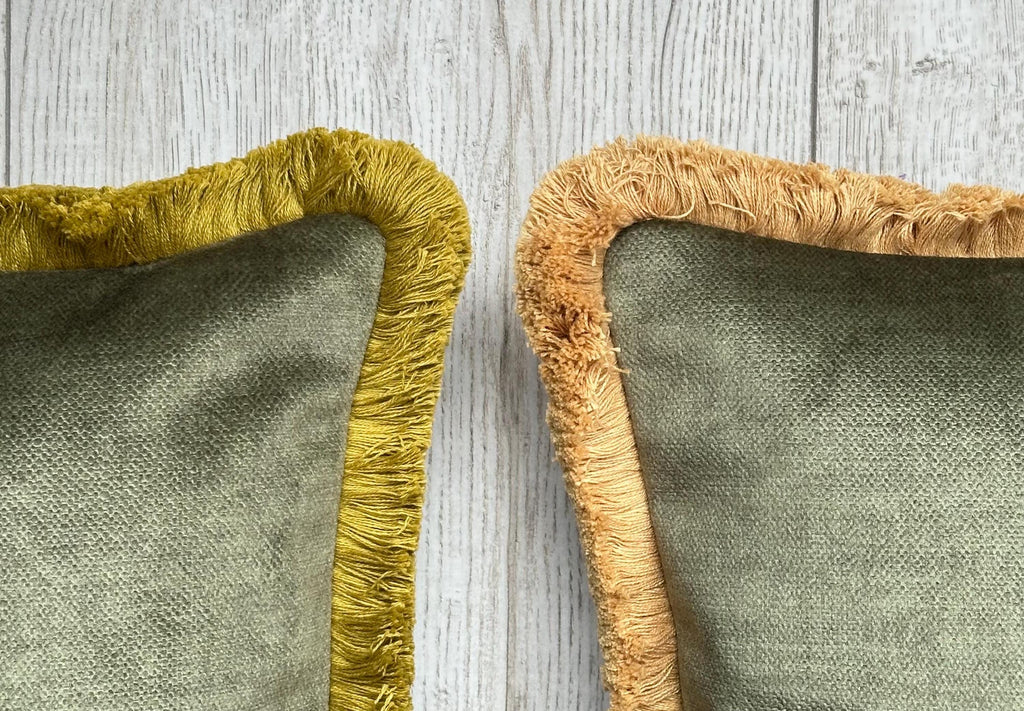 Moss Green Velvet Pillow Cover: Luxury Fringe Trim Cushion