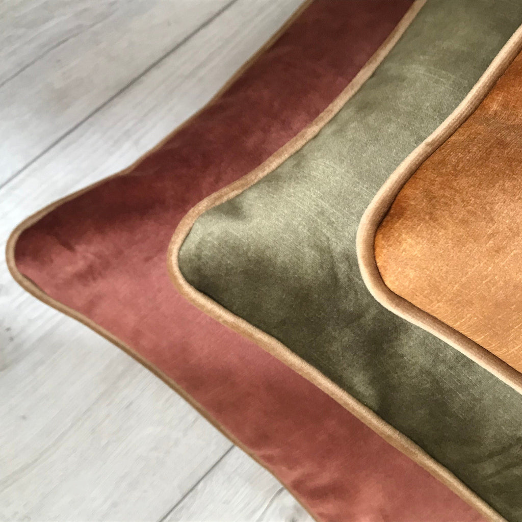 Velvet Pillow Cover with Piping: Chestnut, Caramel, Olive Green