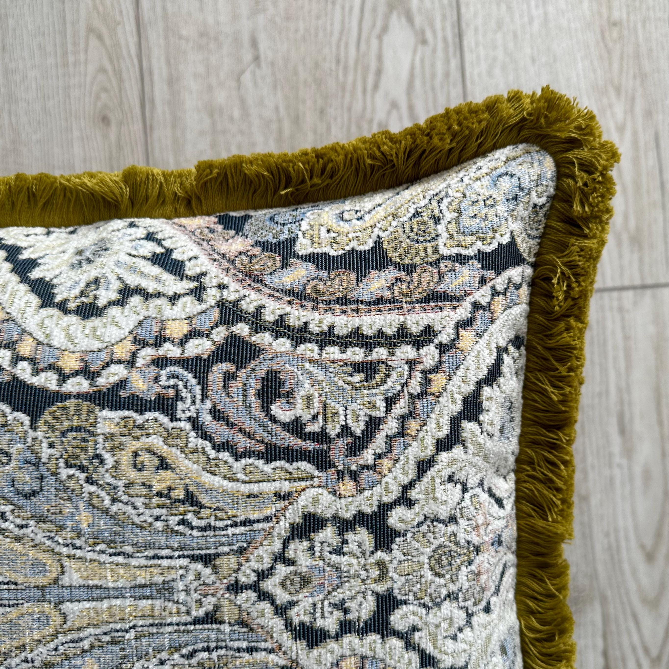 Boho Chenille Pillow Cover: Light Blue Patterned Cotton Fringe