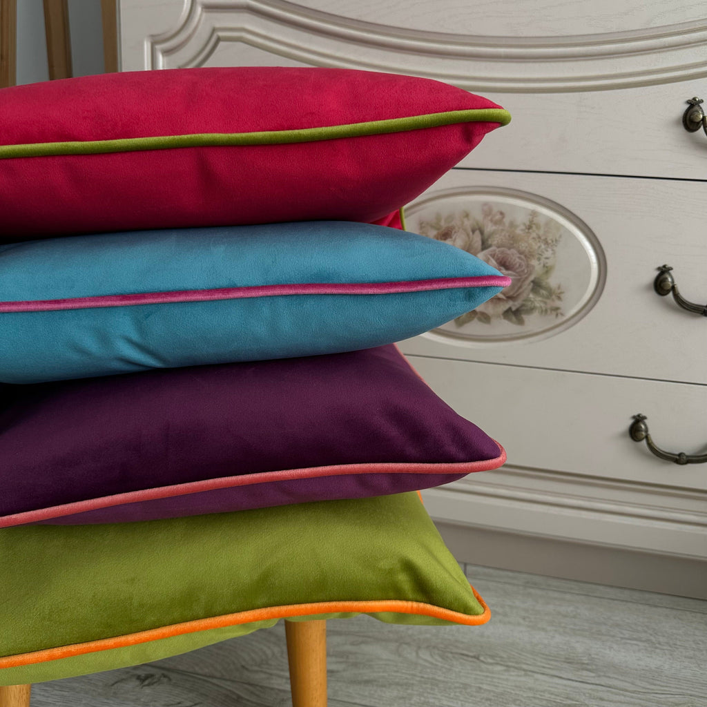Velvet Throw Pillow Cover with Piping: Colorful Cushion