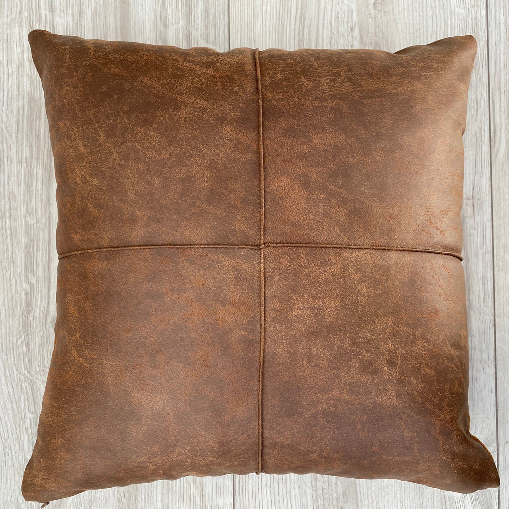 Vegan Leather Pillow Cover: Terracotta, Ivory, Black/Brown, Soft Velvet Back