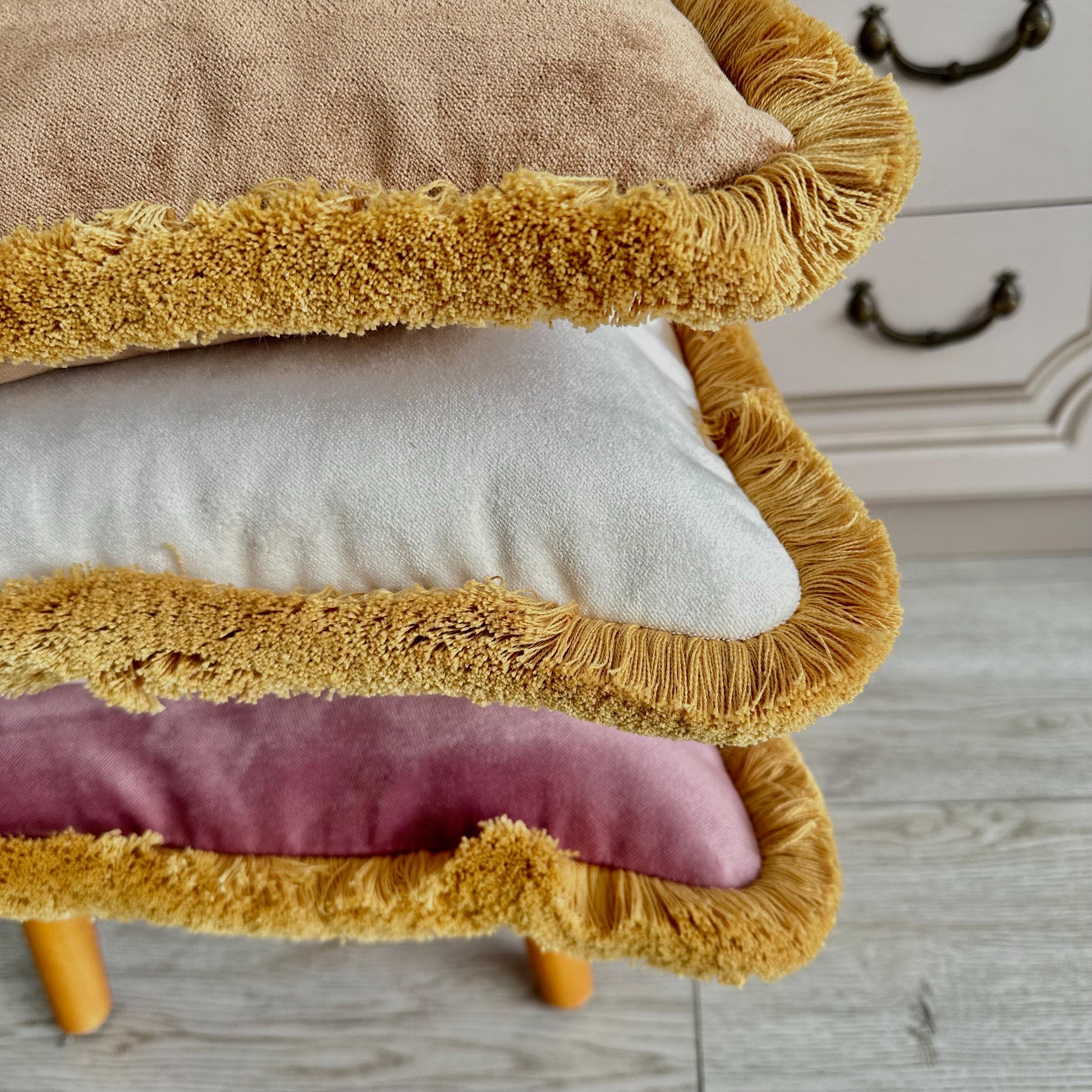 Orange Rust Velvet Fringe Pillow Cover: Boho Decorative Cushion