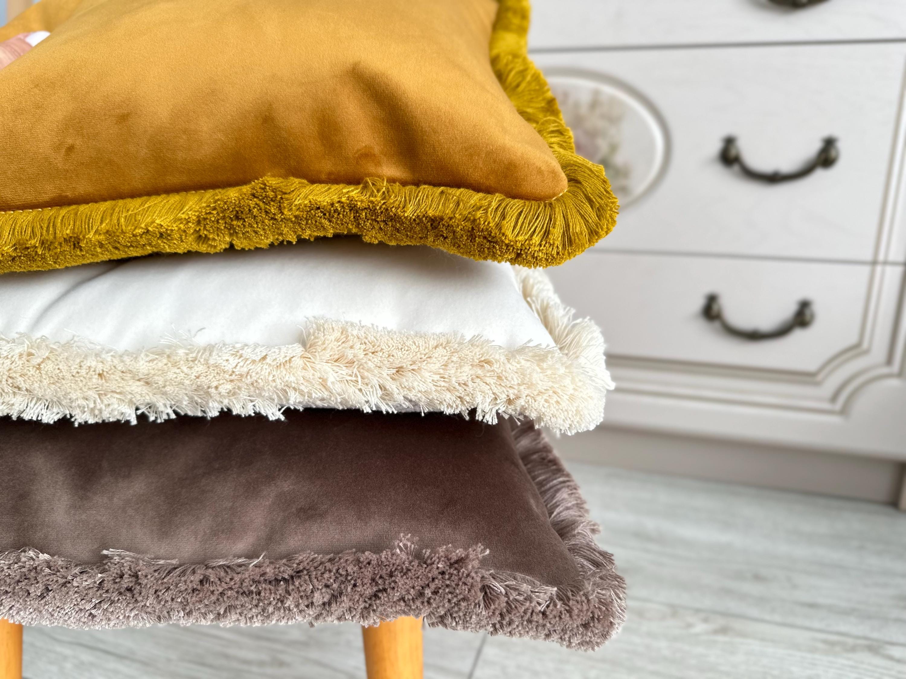 Antique Gold Velvet Pillow Cover: Cotton Fringe Throw Pillow