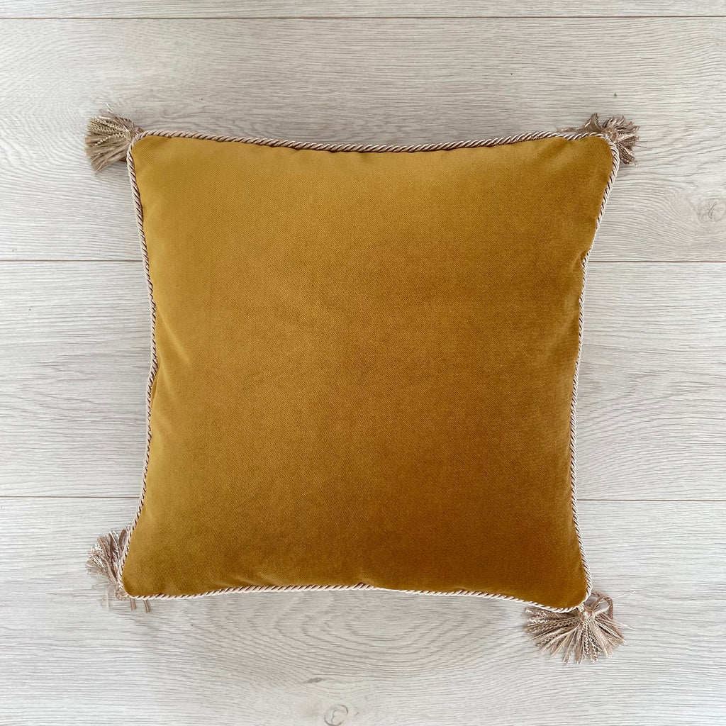 Gold Velvet Pillow Cover with Tassels
