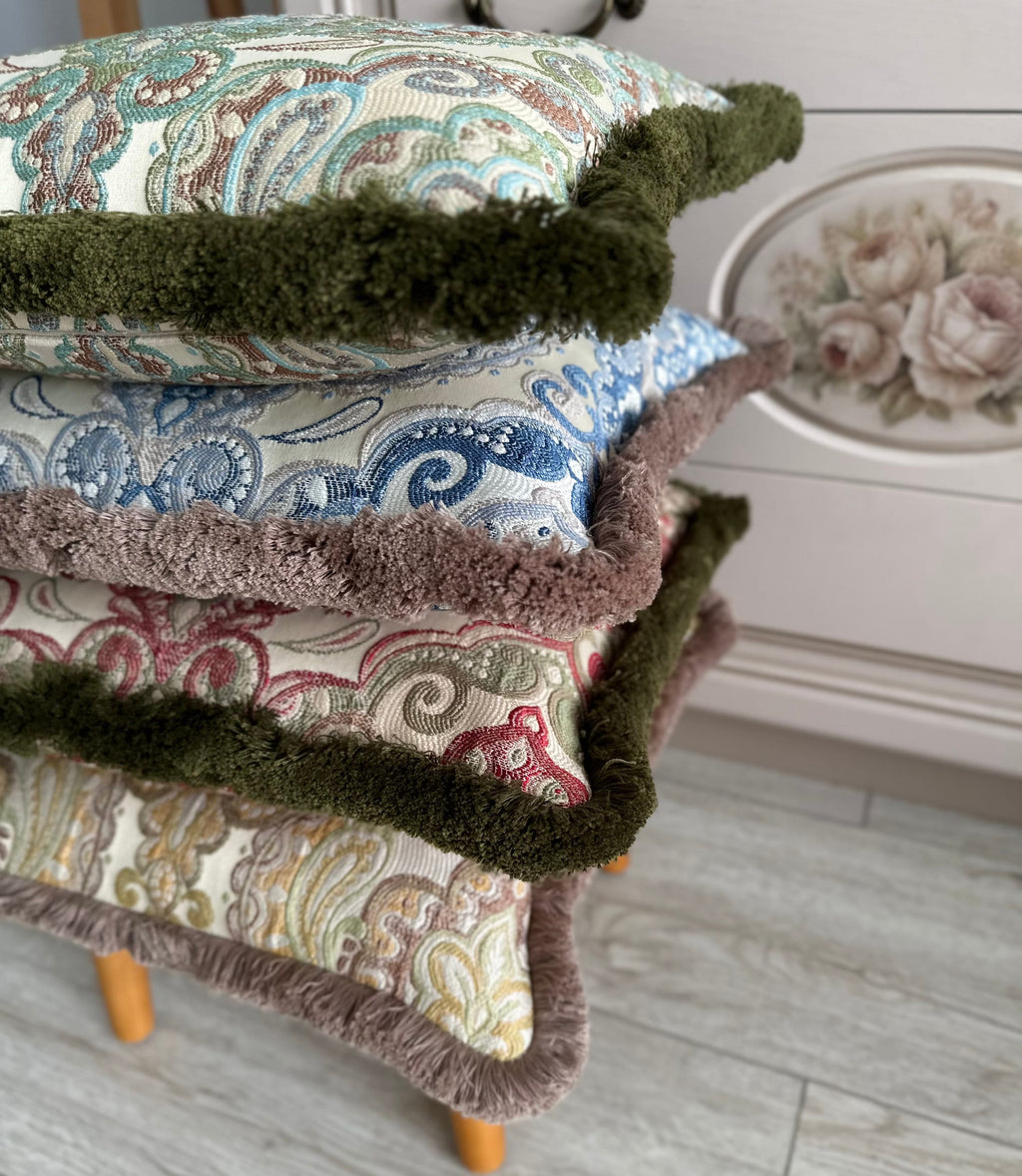 Light Blue Boho Pillow Cover: Royal Fringed Cotton Decorative Pillow