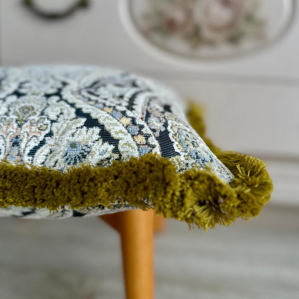 Boho Chenille Pillow Cover: Light Blue Patterned Cotton Fringe