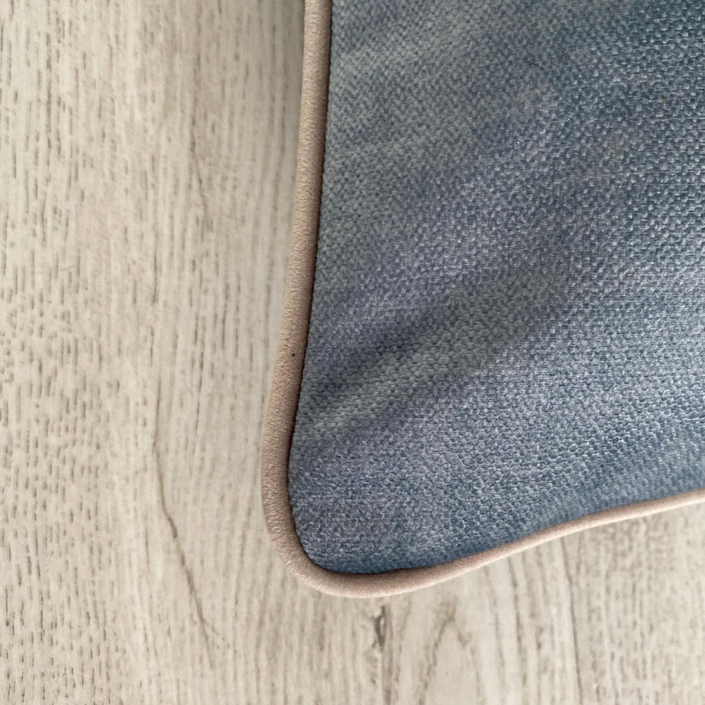 Textured Velvet Pillow Cover: Smoke Blue, Grey Piping