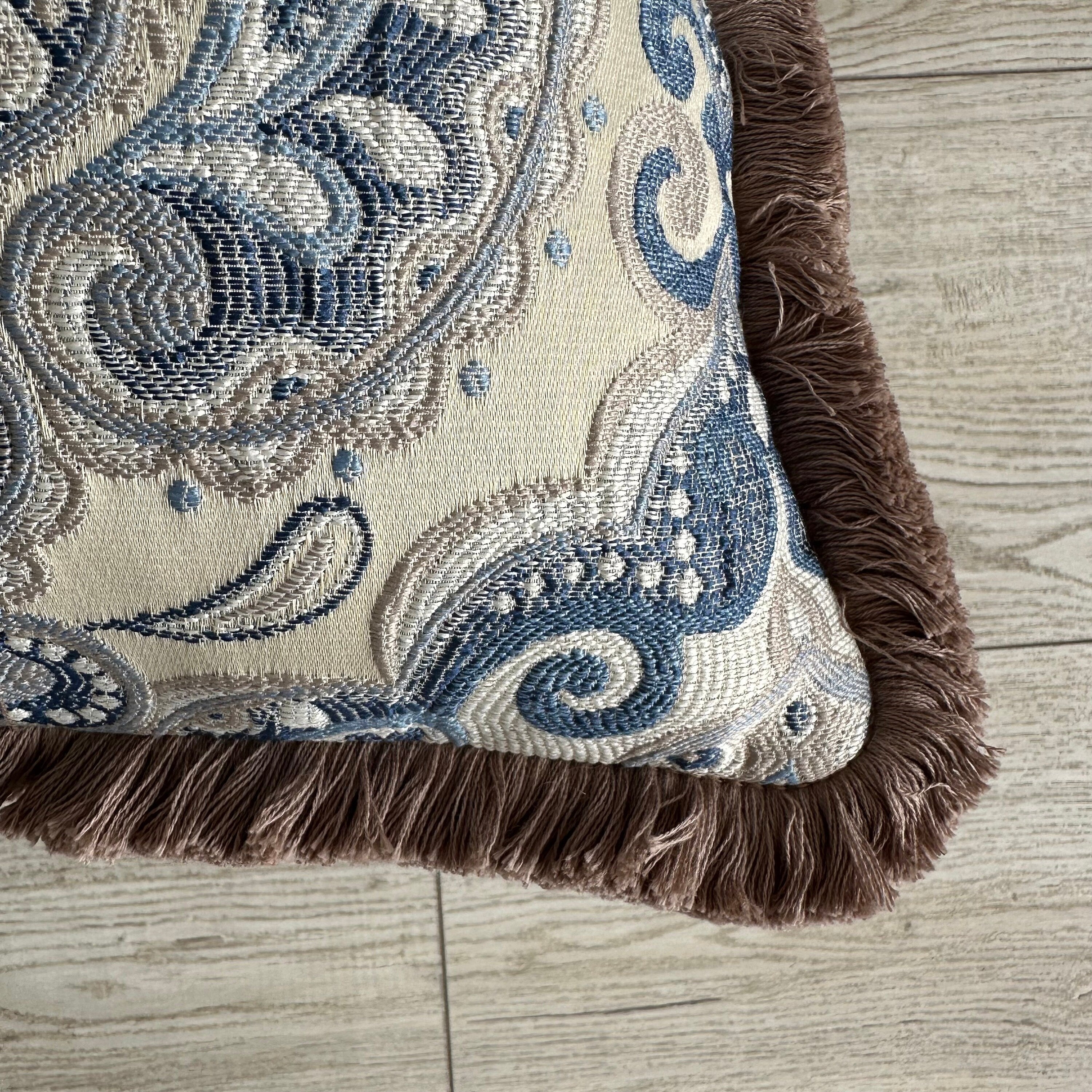 Light Blue Boho Pillow Cover: Royal Fringed Cotton Decorative Pillow