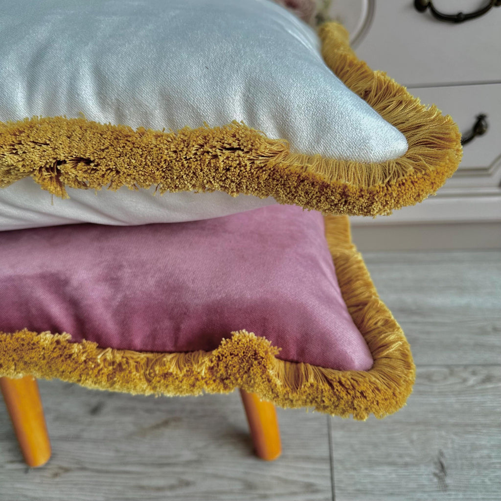 Orange Rust Velvet Fringe Pillow Cover: Boho Decorative Cushion