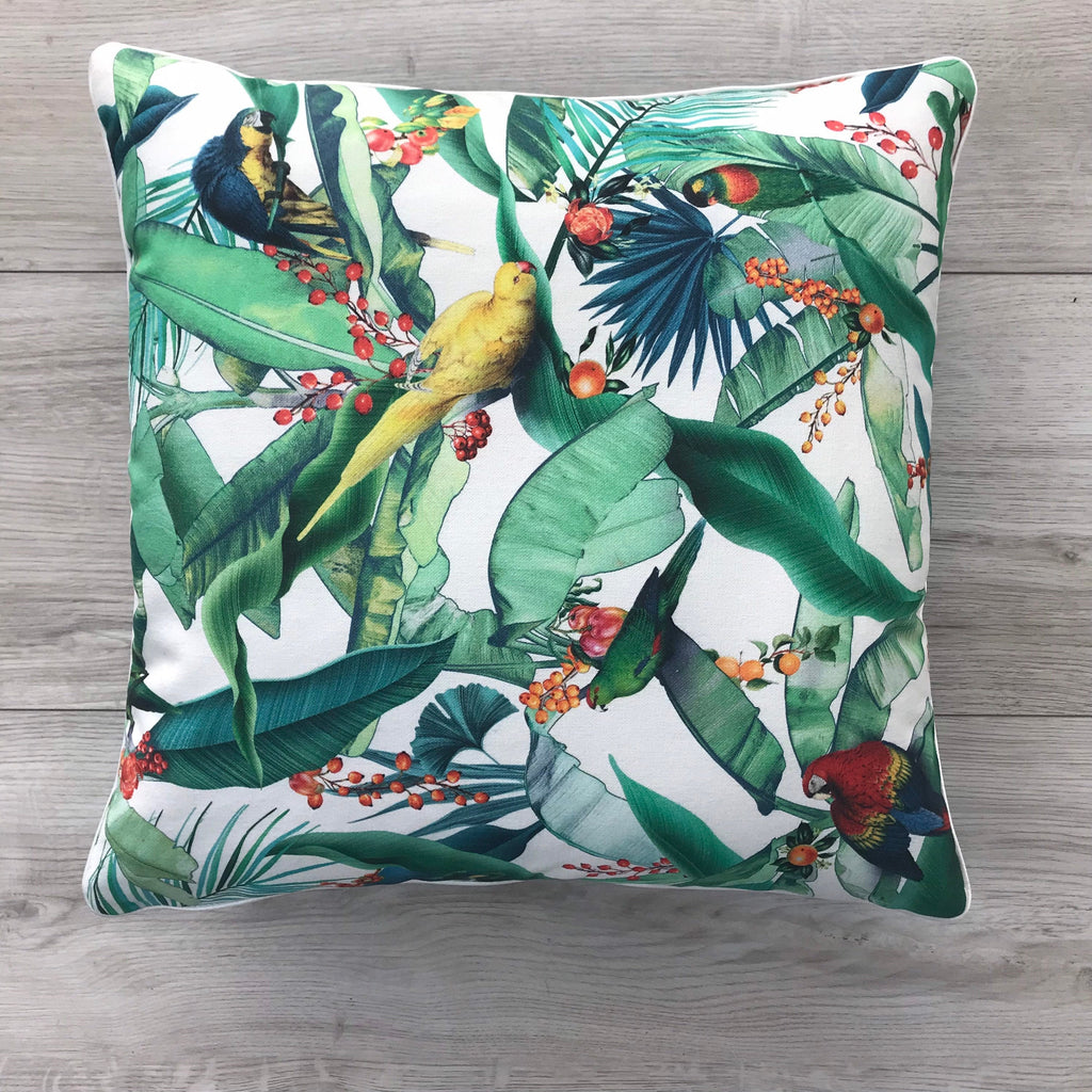 Tropical Parrot Print Cotton Pillow Cover with Fringe