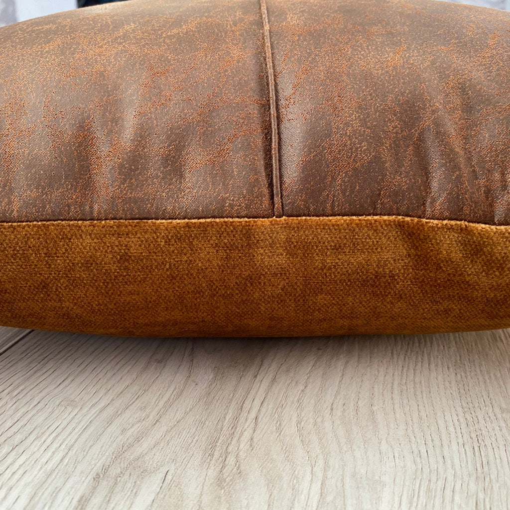 Vegan Leather Pillow Cover: Terracotta, Ivory, Black/Brown, Soft Velvet Back