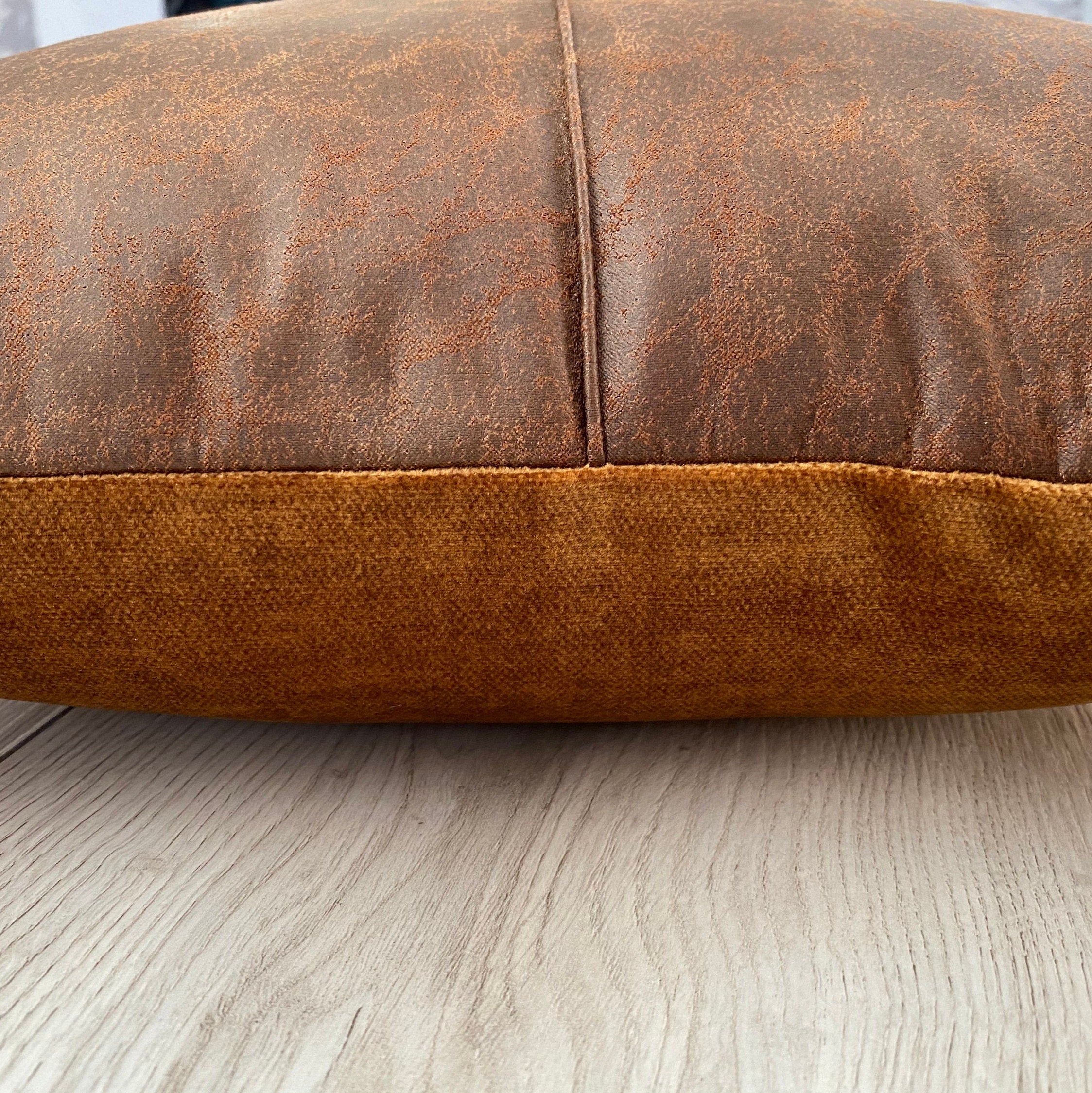 Vegan Leather Pillow Cover: Terracotta, Ivory, Black/Brown, Soft Velvet Back