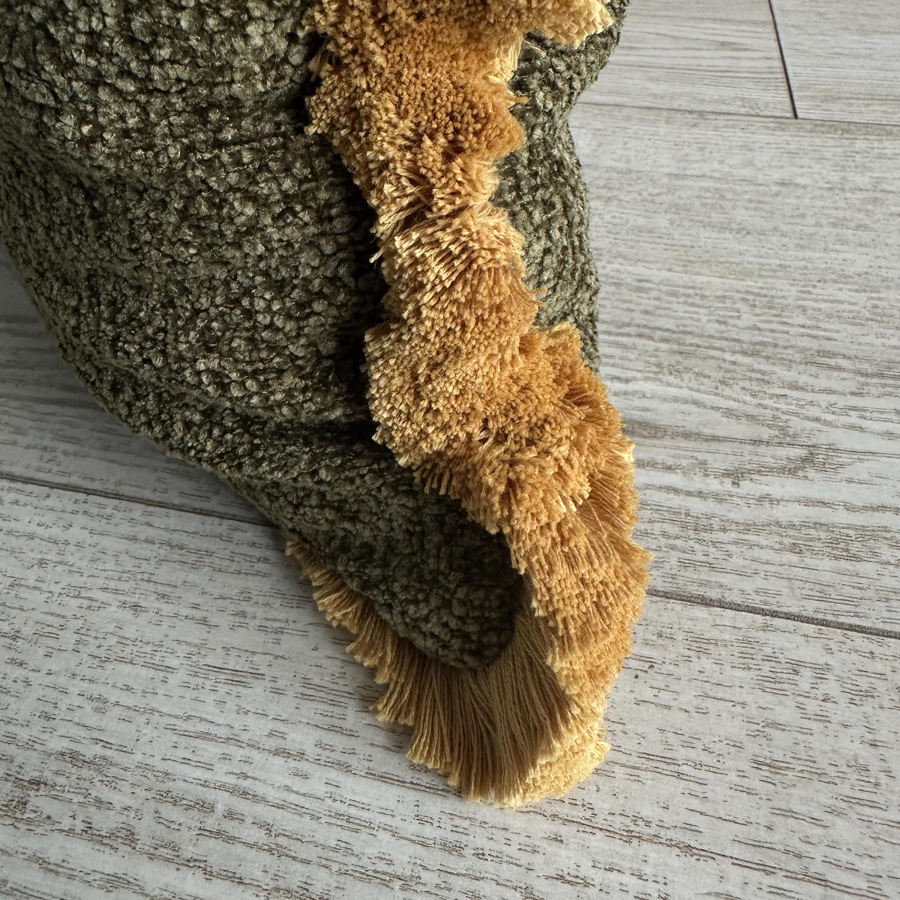 Green Moss Boucle Pillow Cover with Cotton Fringe