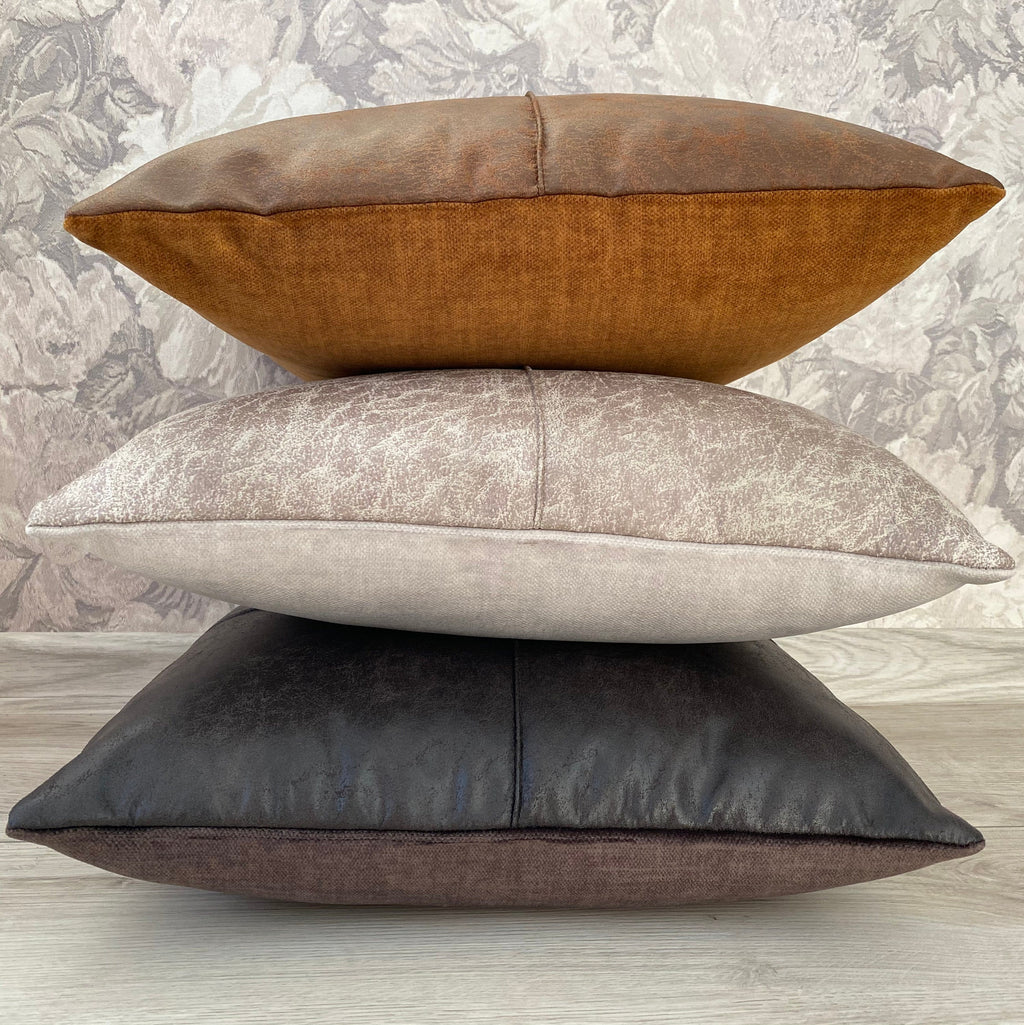 Vegan Leather Pillow Cover: Terracotta, Ivory, Black/Brown, Soft Velvet Back