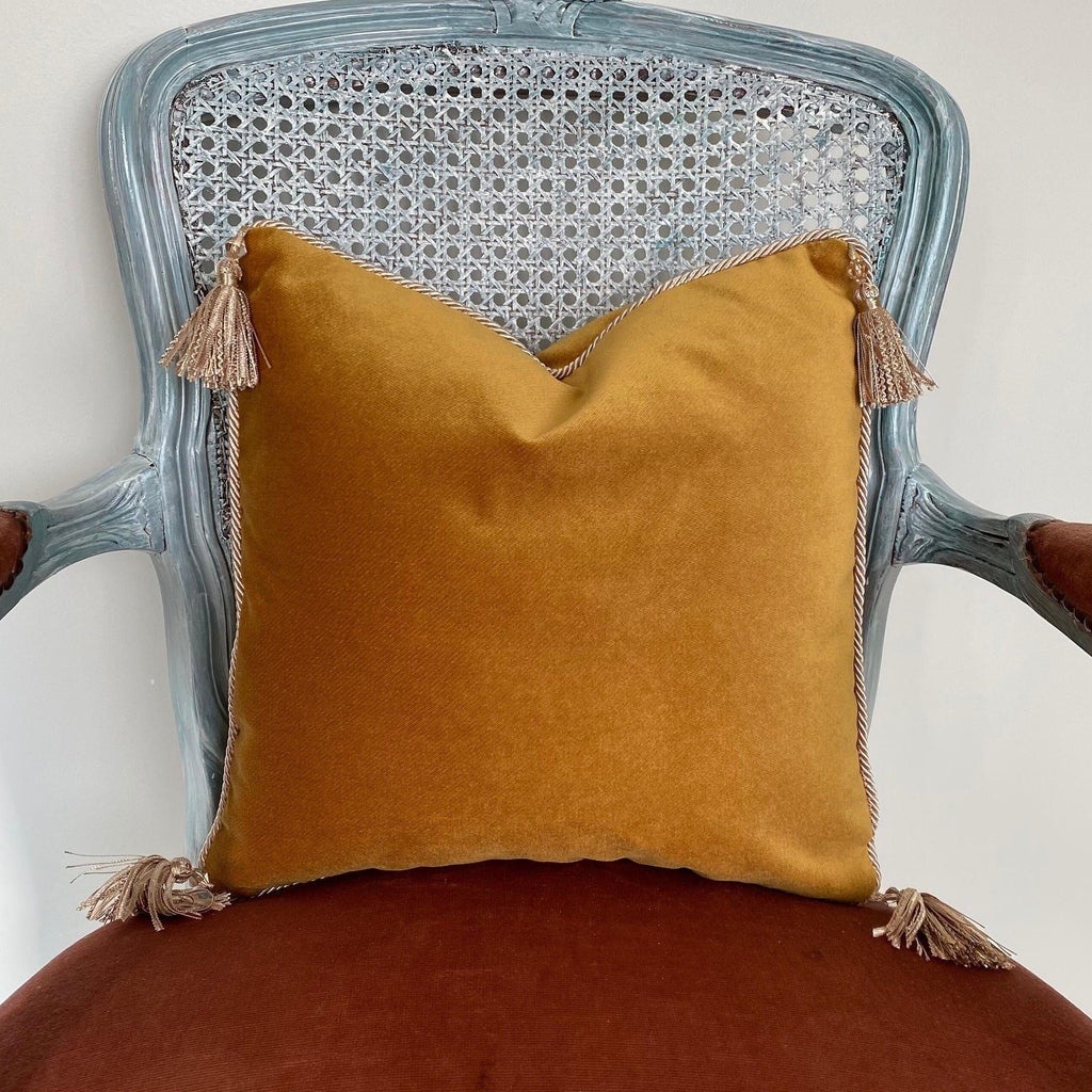 Gold Velvet Pillow Cover with Tassels