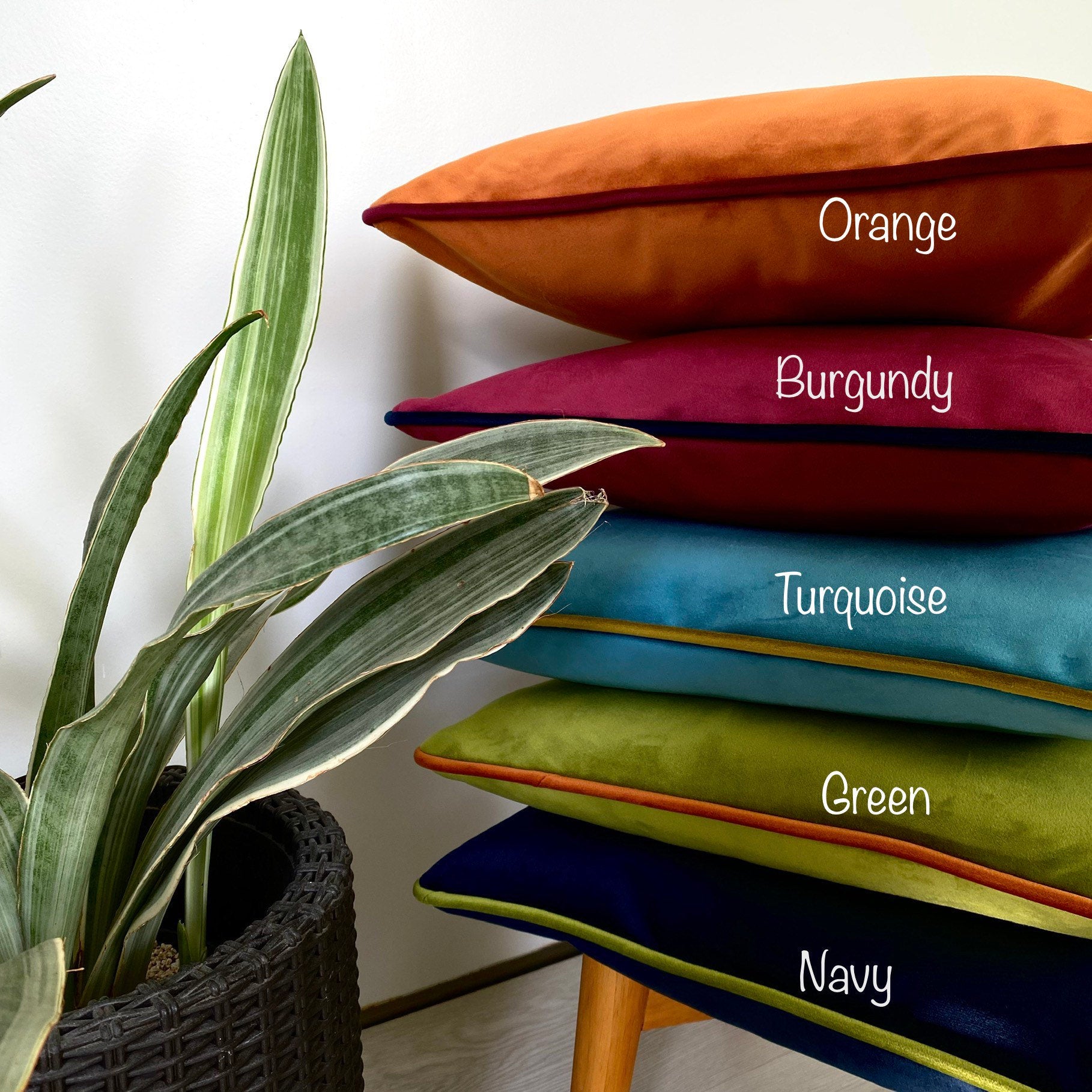 Velvet Throw Pillow Cover with Piping: Colorful Cushion