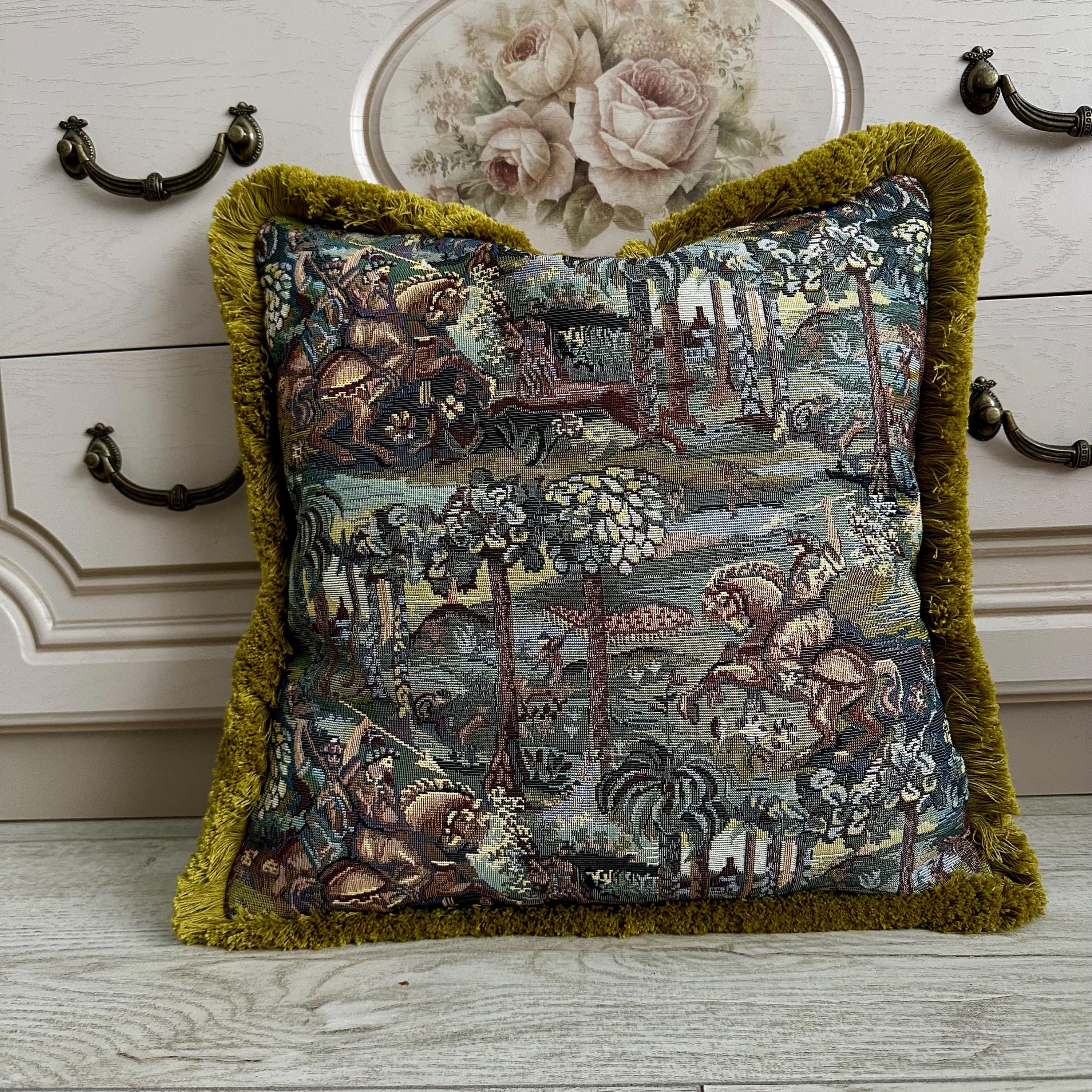 Tapestry Pillow Cover with Cotton Fringe: Boho Decor