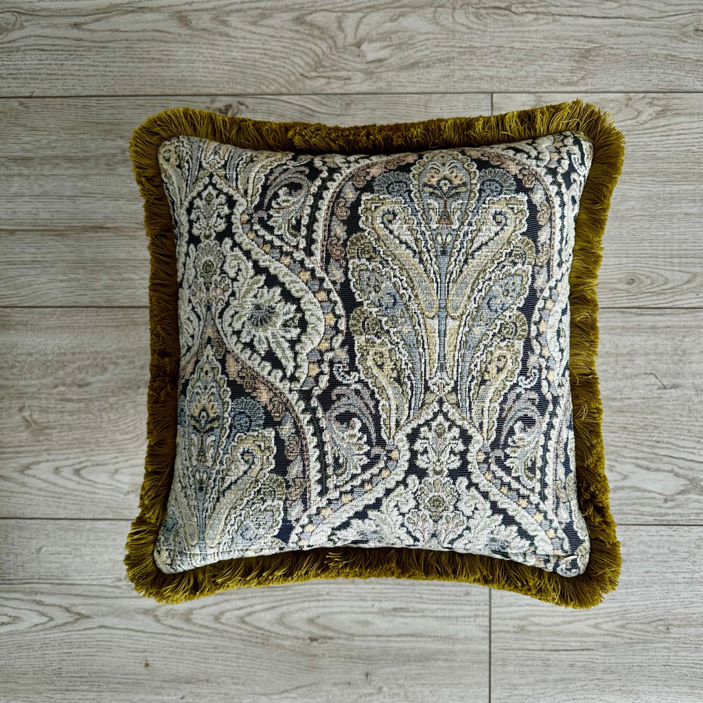 Boho Chenille Pillow Cover: Light Blue Patterned Cotton Fringe