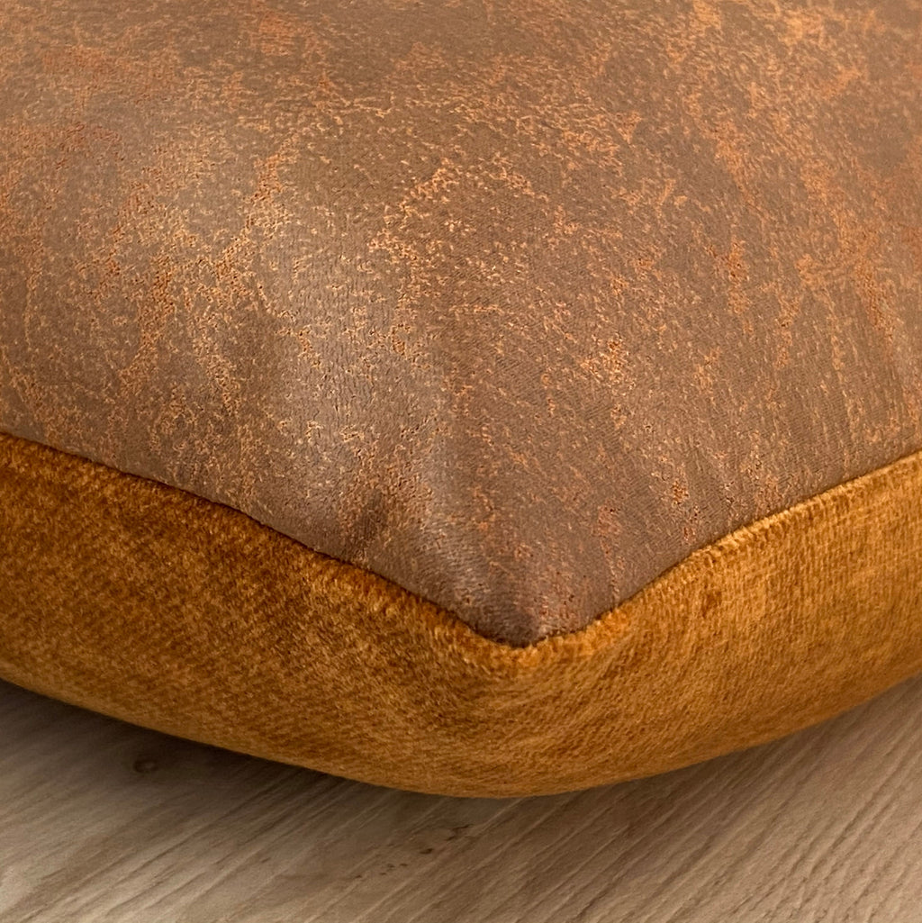 Vegan Leather Pillow Cover: Terracotta, Ivory, Black/Brown, Soft Velvet Back
