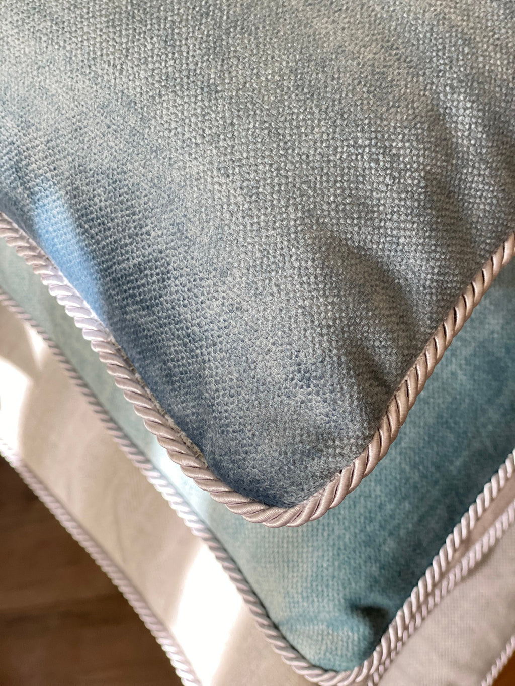 Textured Velvet Pillow Cover: Turquoise, Blue, Grey with Rope Detail