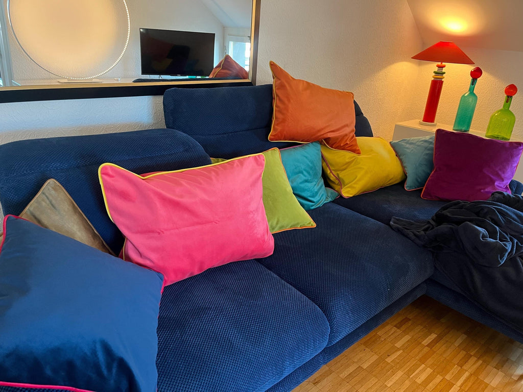 Velvet Throw Pillow Cover with Piping: Colorful Cushion