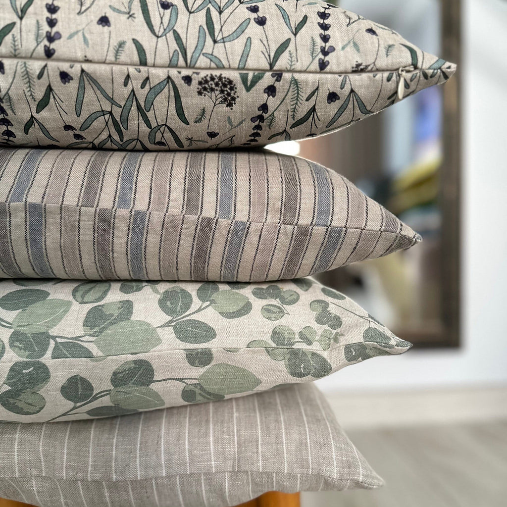 Striped & Floral Linen Pillow Cover: Natural Washed Fabric