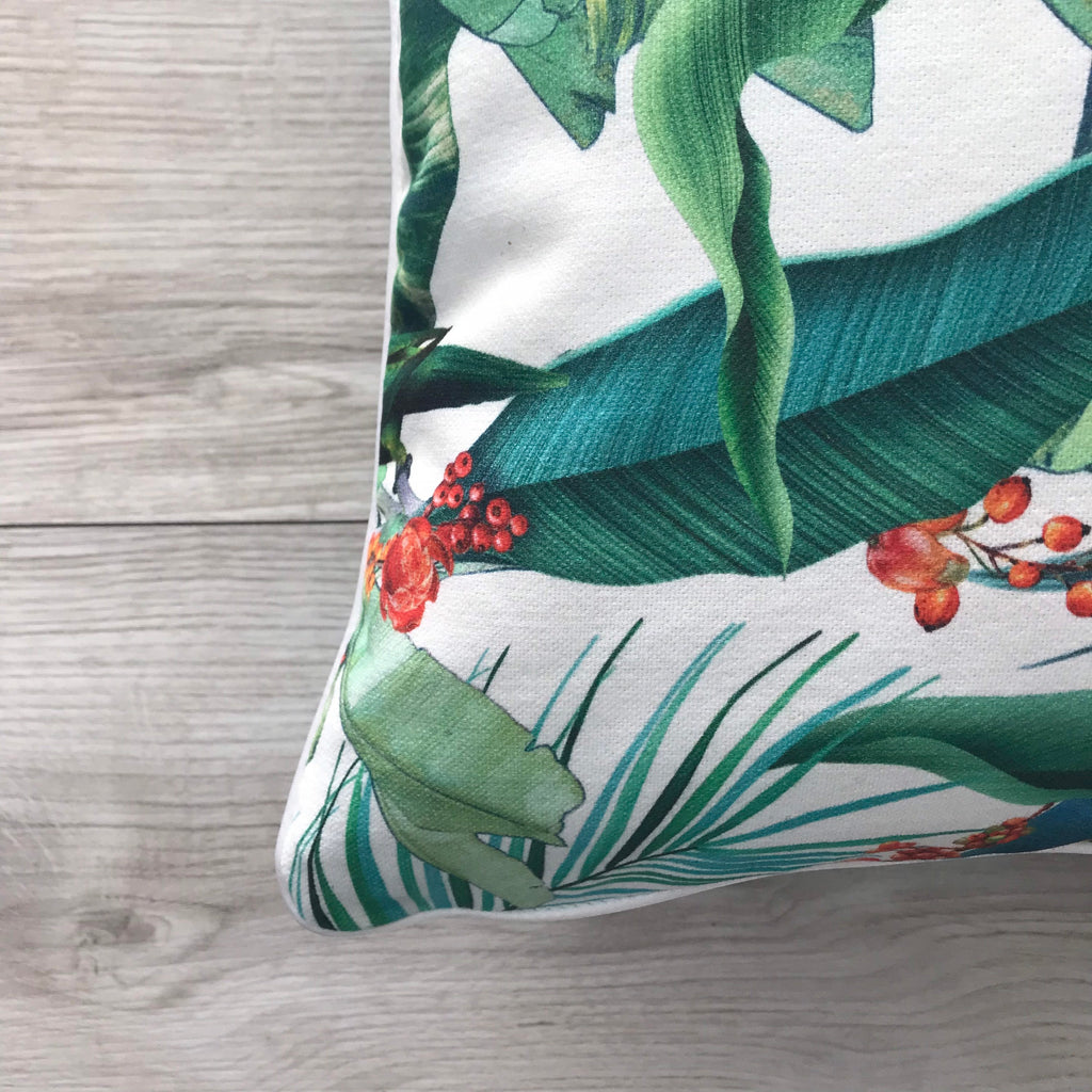 Tropical Parrot Print Cotton Pillow Cover with Fringe