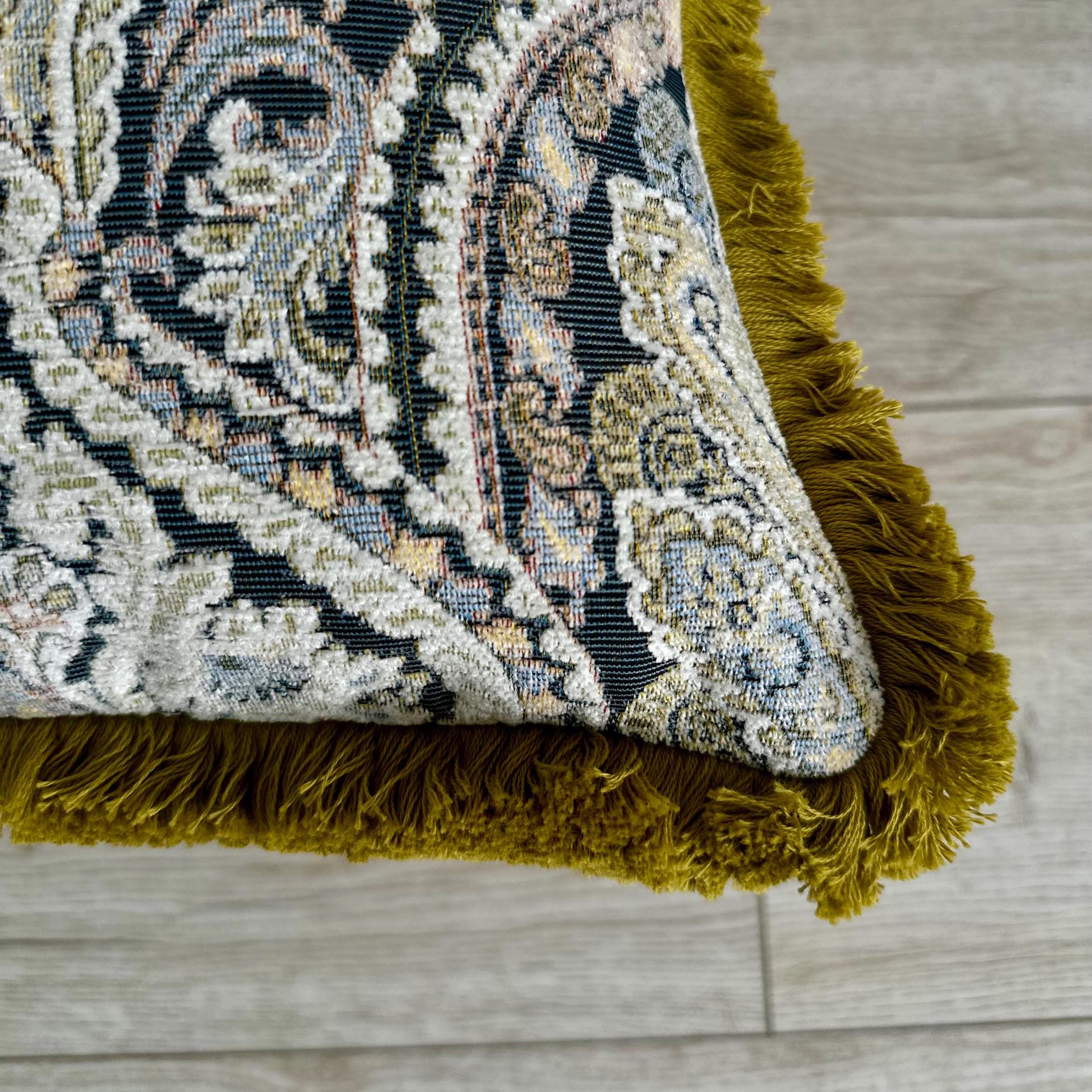 Boho Chenille Pillow Cover: Light Blue Patterned Cotton Fringe