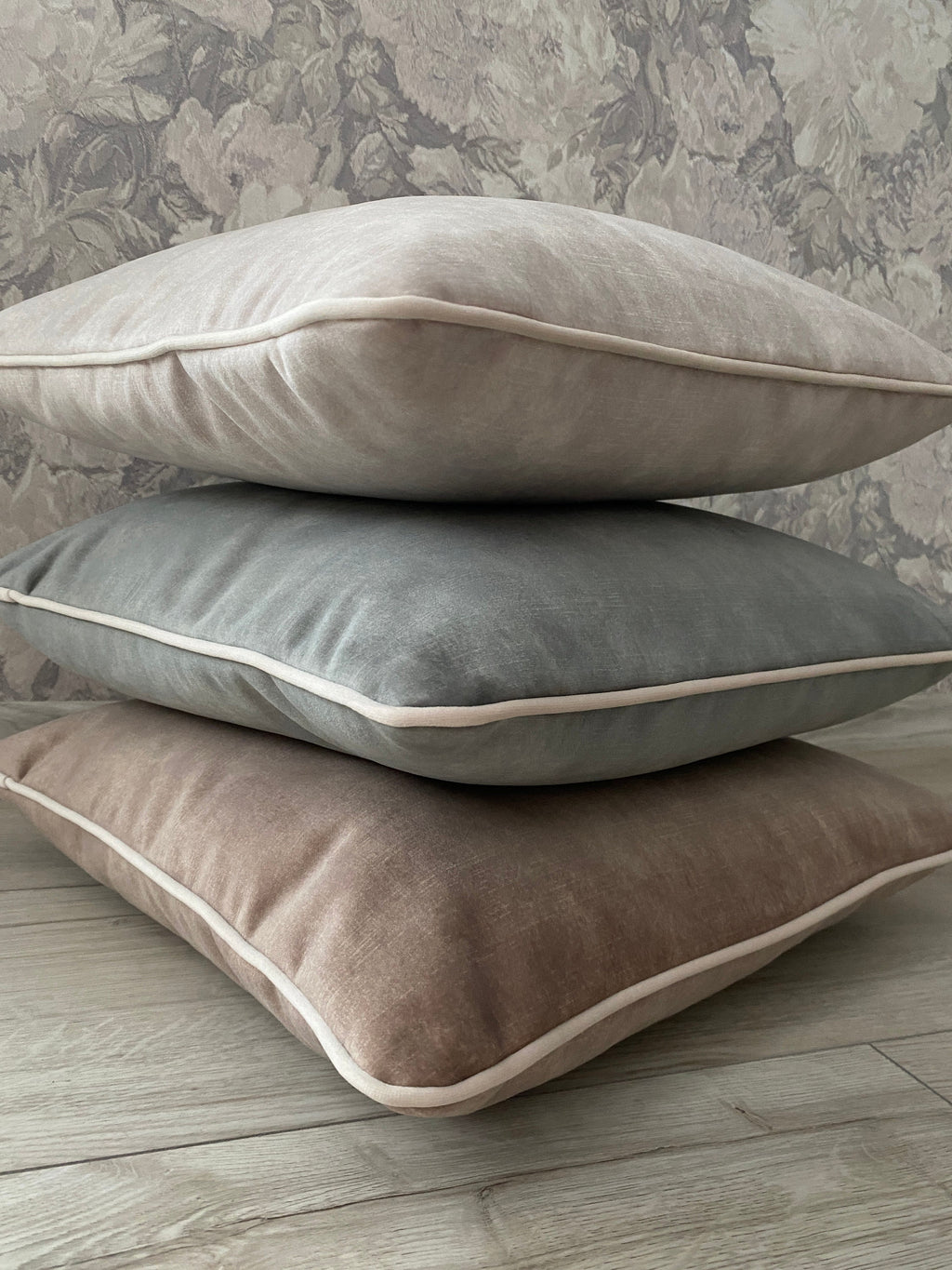 Velvet Pillow Cover with Piping: Thick Grey, Brown, Blue Grey, Beige