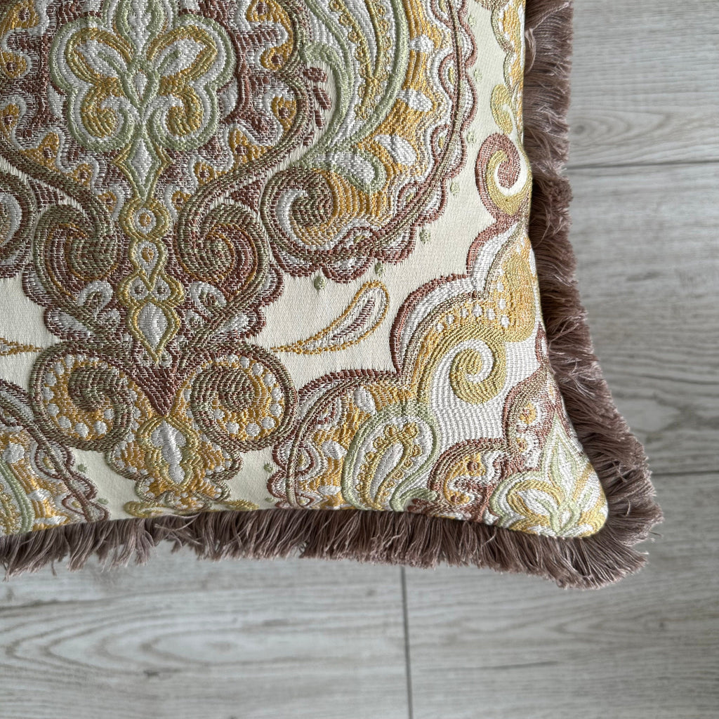 Royal Jacquard Pillow Cover with Custom Colour Cotton Fringe