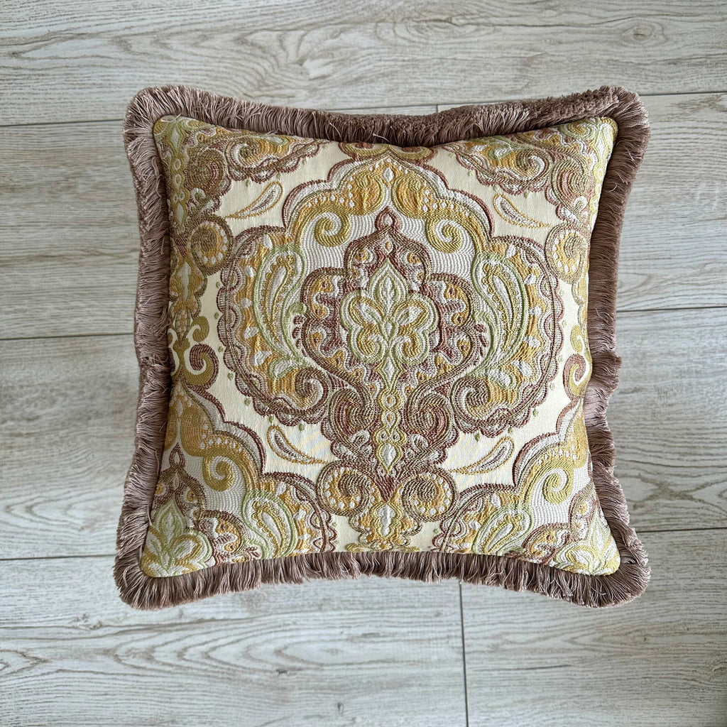 Royal Jacquard Pillow Cover with Custom Colour Cotton Fringe