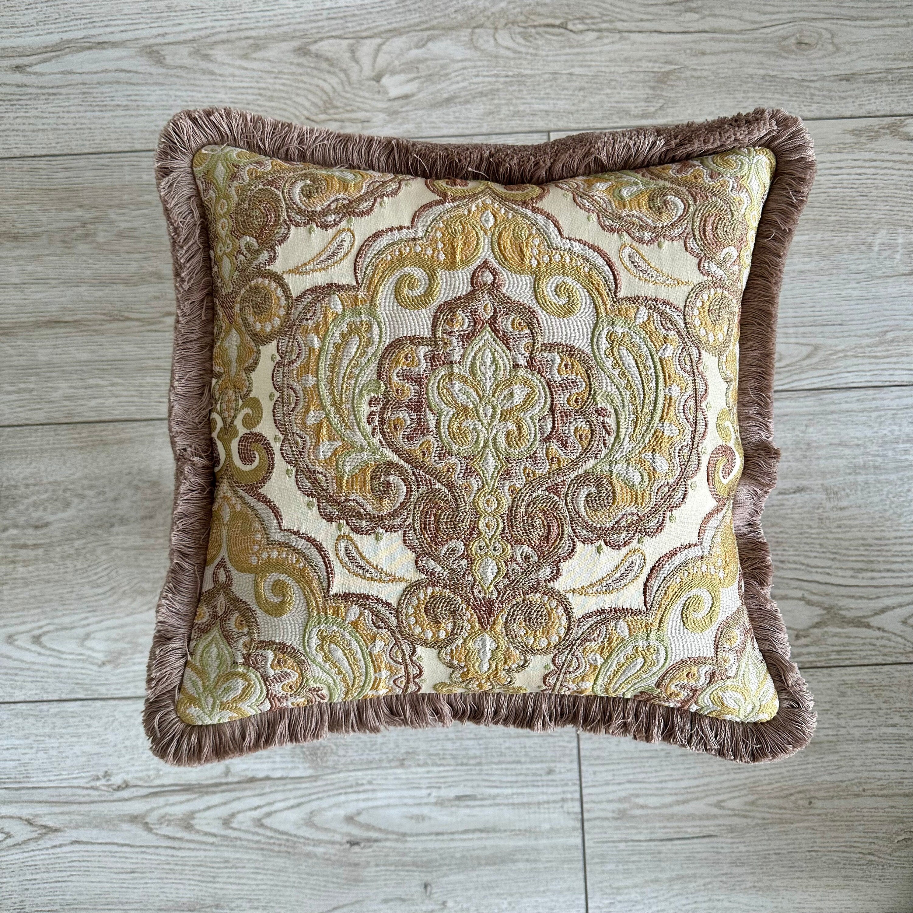 Royal Jacquard Pillow Cover with Custom Colour Cotton Fringe