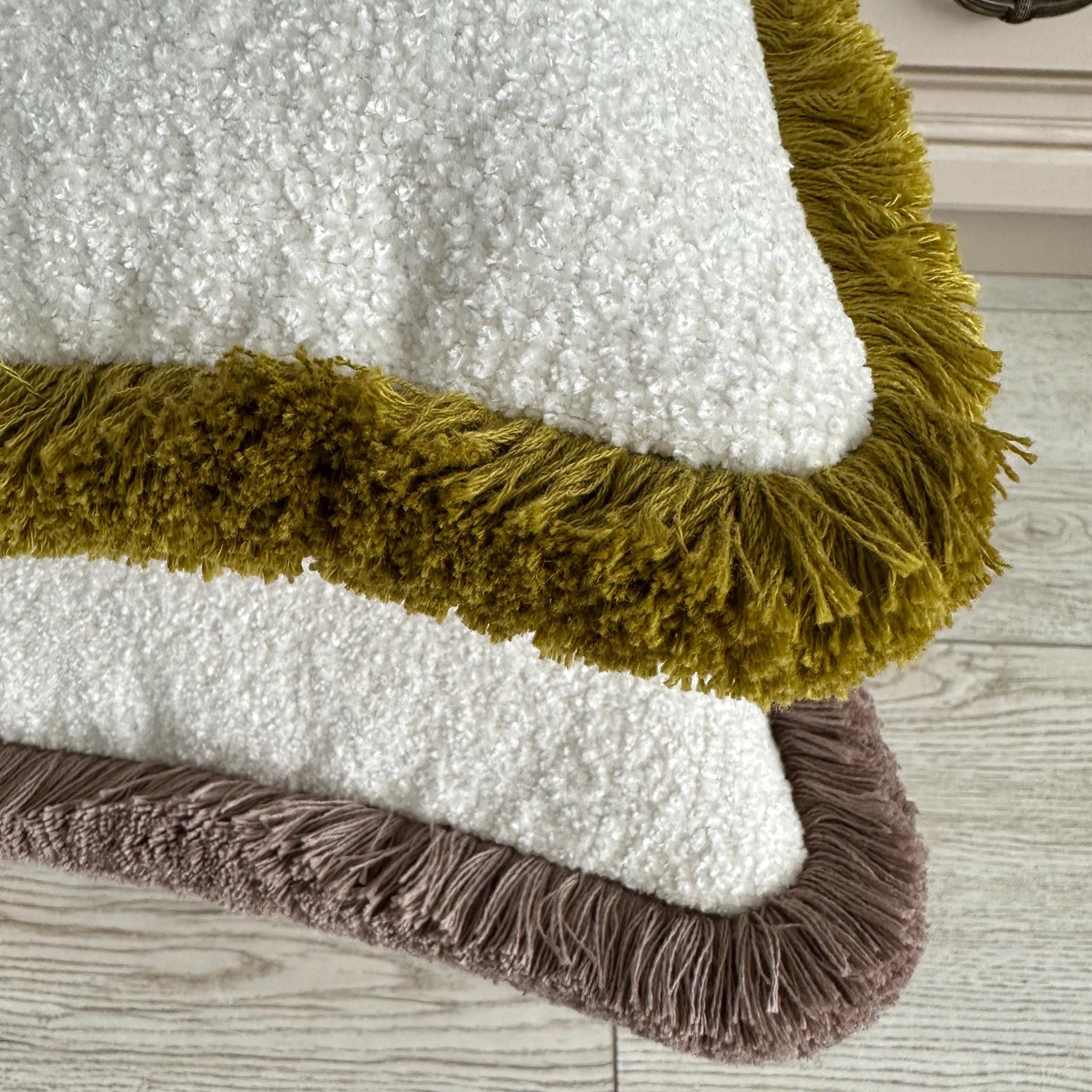 Off White Thick Boucle Pillow Cover with Cotton Fringe