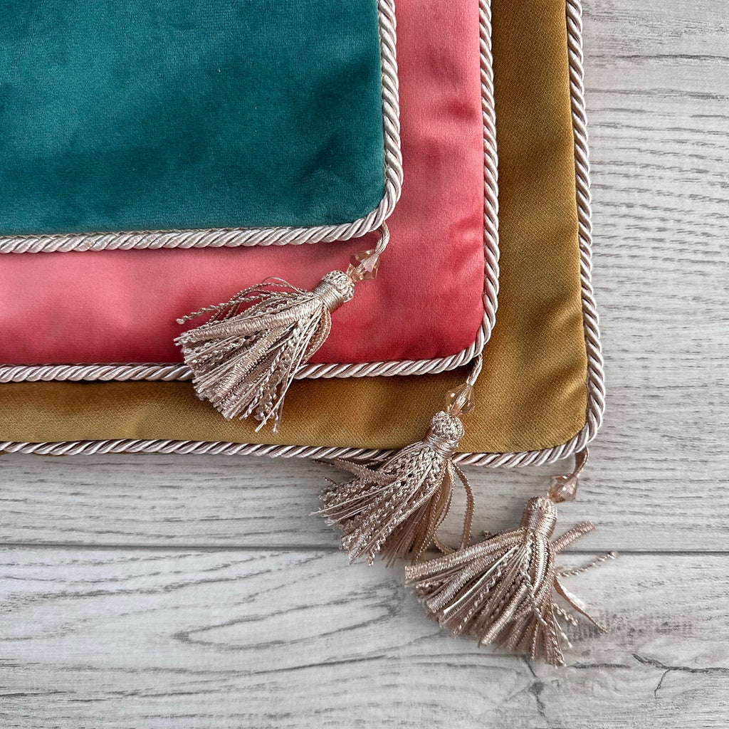 Gold Velvet Pillow Cover with Tassels