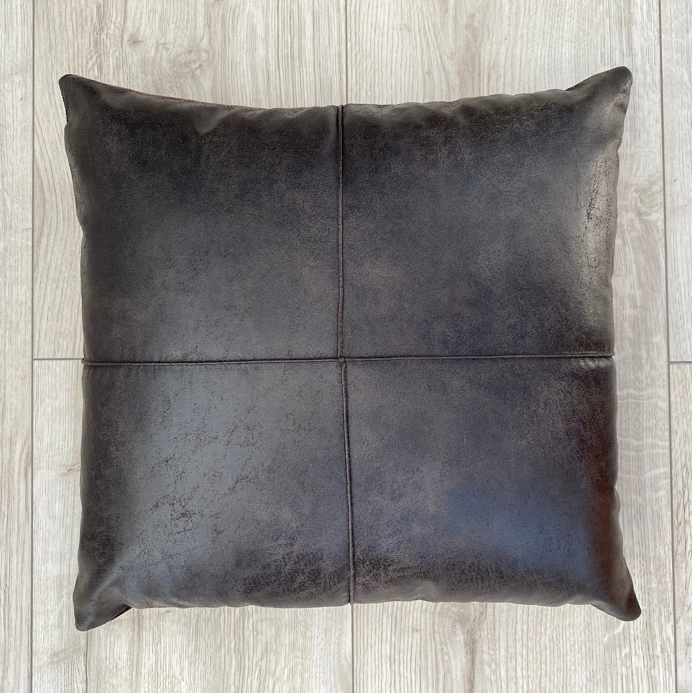 Vegan Leather Pillow Cover: Terracotta, Ivory, Black/Brown, Soft Velvet Back