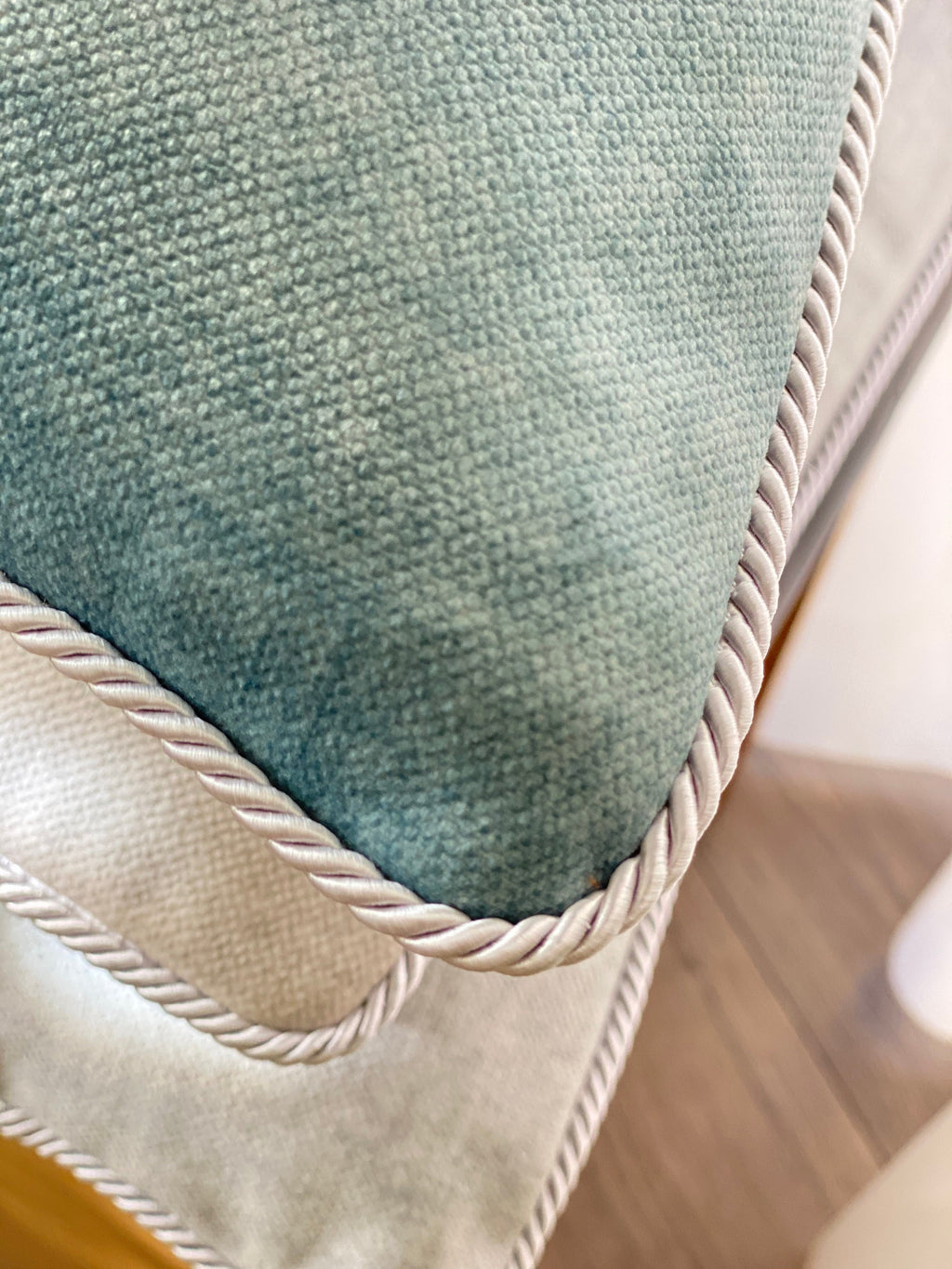 Textured Velvet Pillow Cover: Turquoise, Blue, Grey with Rope Detail