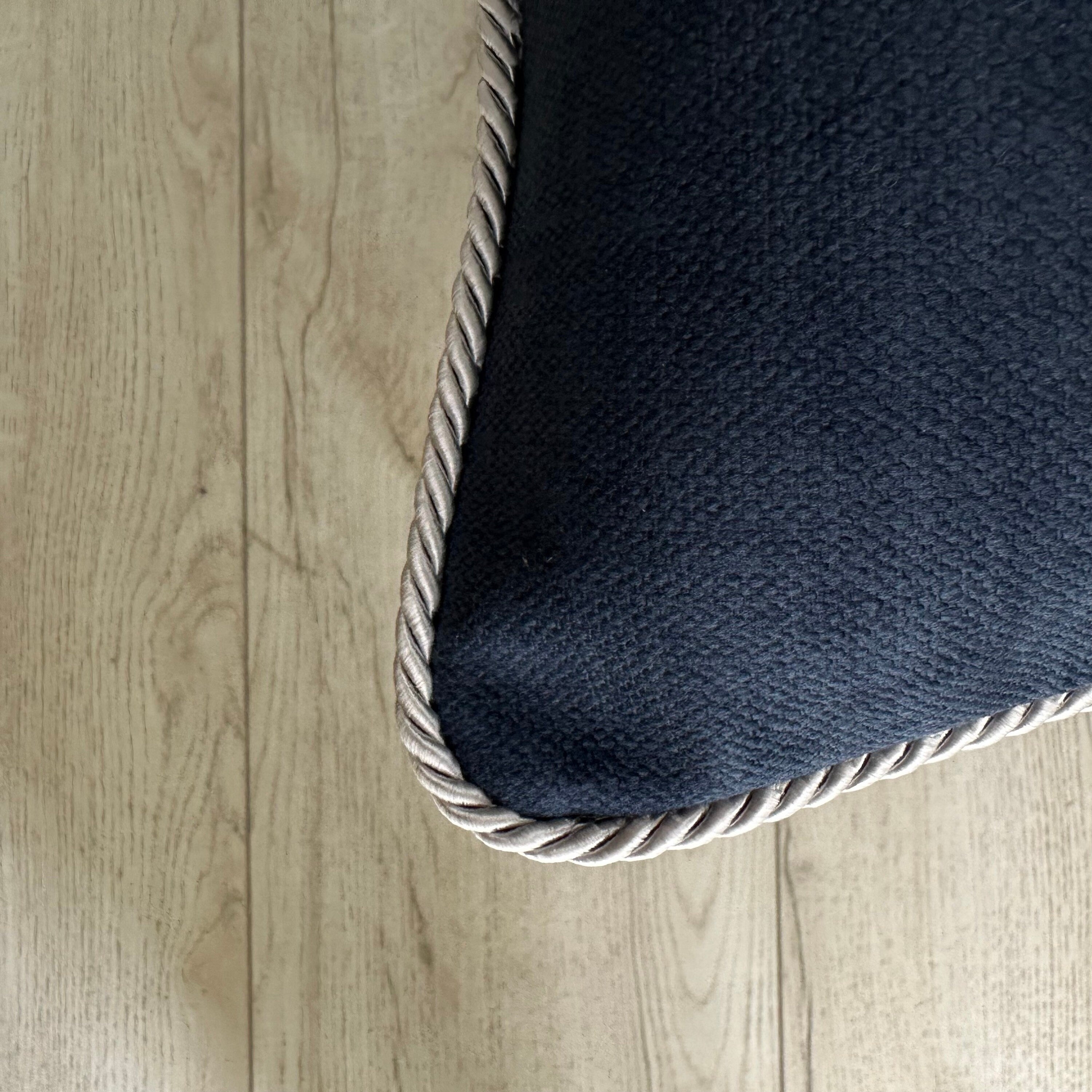 Thick Navy Blue Velvet Pillow Cover: Textured Cushion with Rope Piping