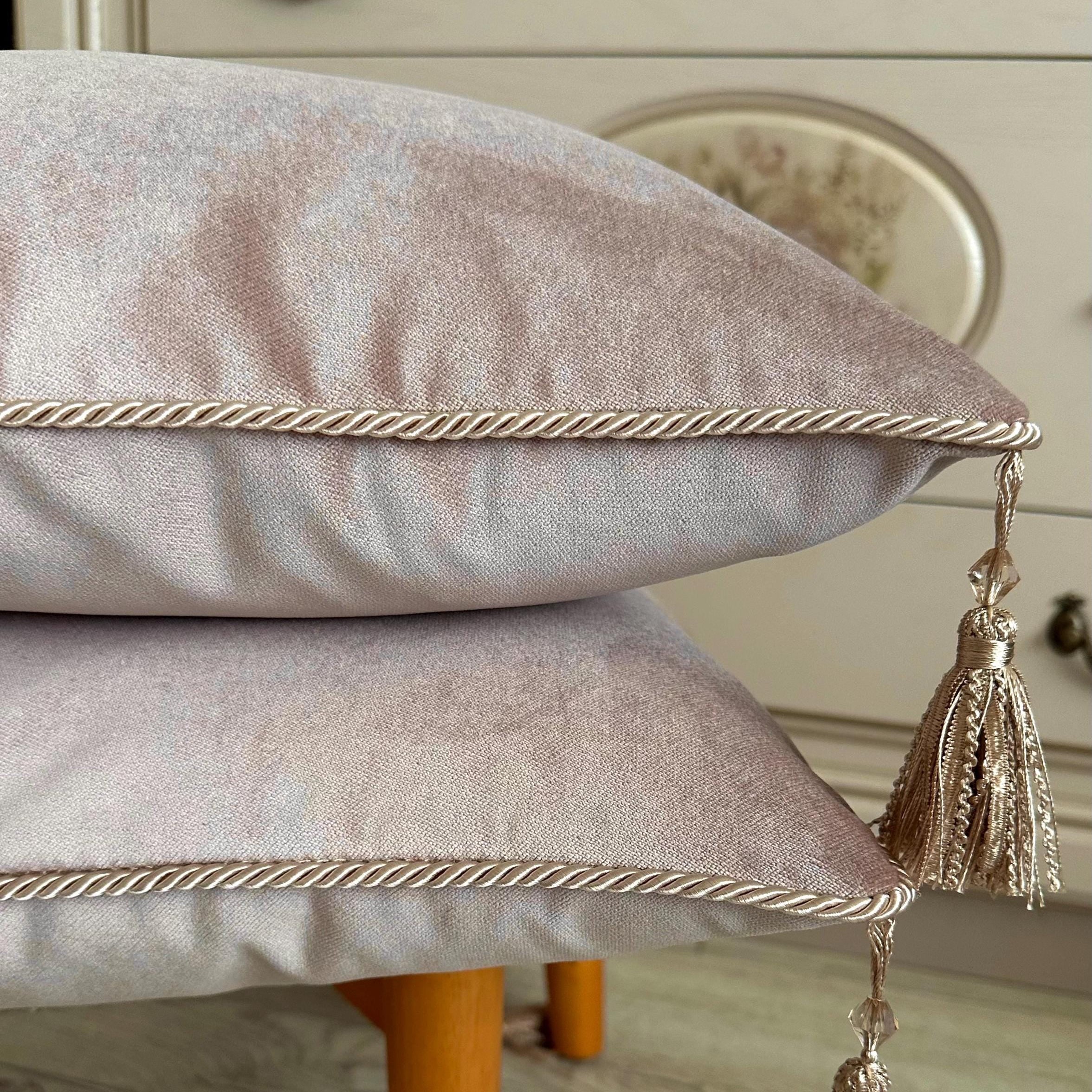 Blush Pink Velvet Pillow Cover: Decorative Throw Cushion with Rope Tassels