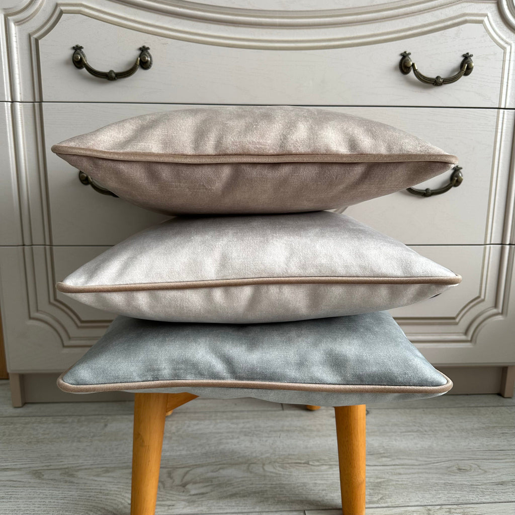 Velvet Pillow Cover with Piping: Thick Grey, Brown, Blue Grey, Beige