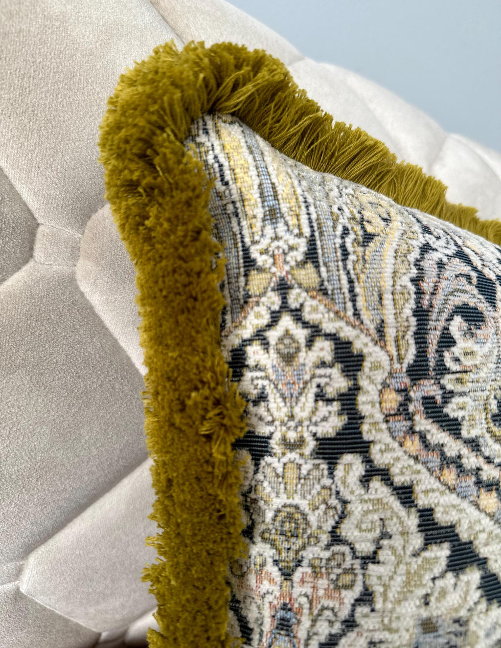 Boho Chenille Pillow Cover: Light Blue Patterned Cotton Fringe