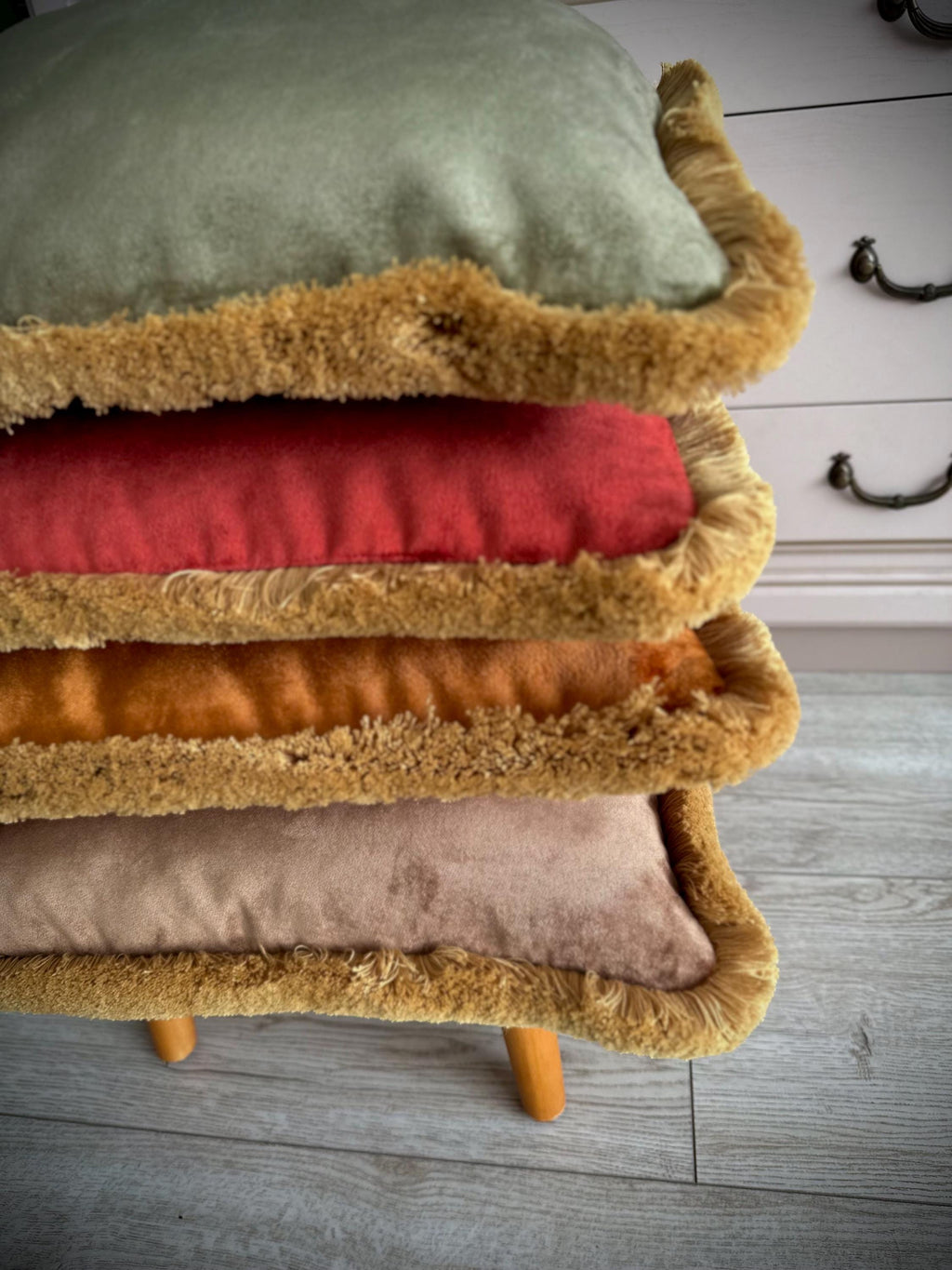 Orange Rust Velvet Fringe Pillow Cover: Boho Decorative Cushion